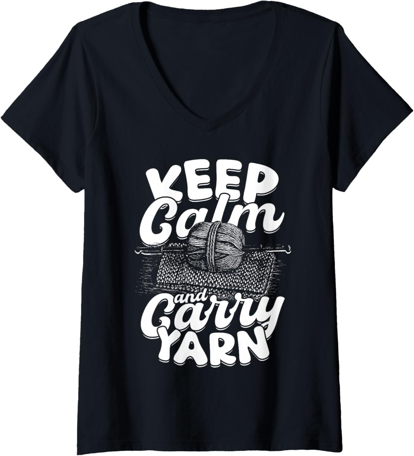 Womens Knitting Yarn Knitter Keep calm and carry yarn V-Neck