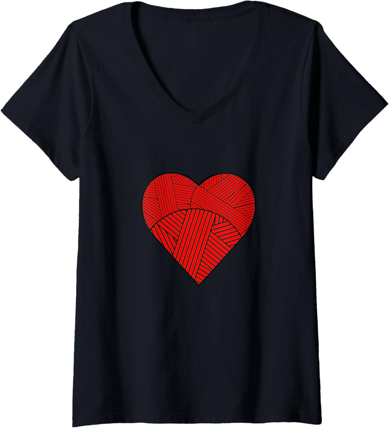 Womens Red Heart With Yarn V-Neck