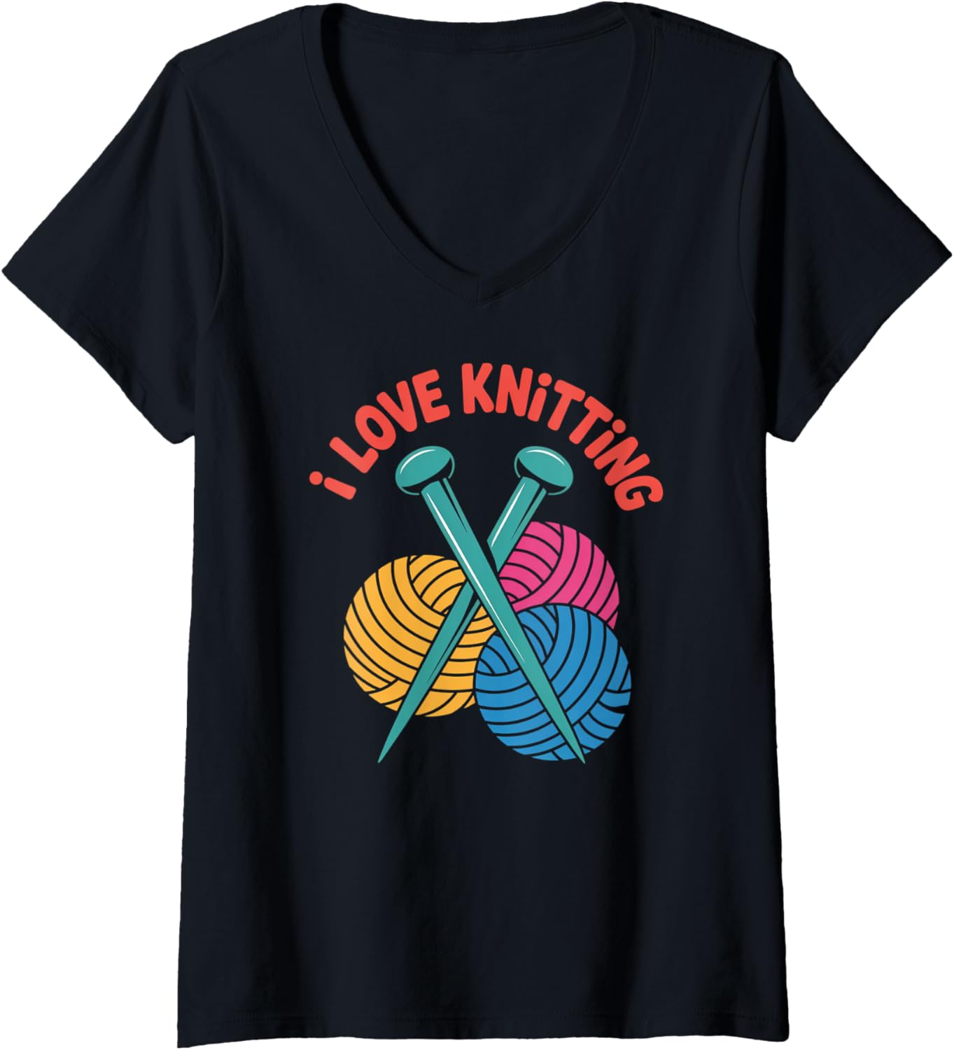 Womens I Love Knitting Yarn Needles Colors V-Neck