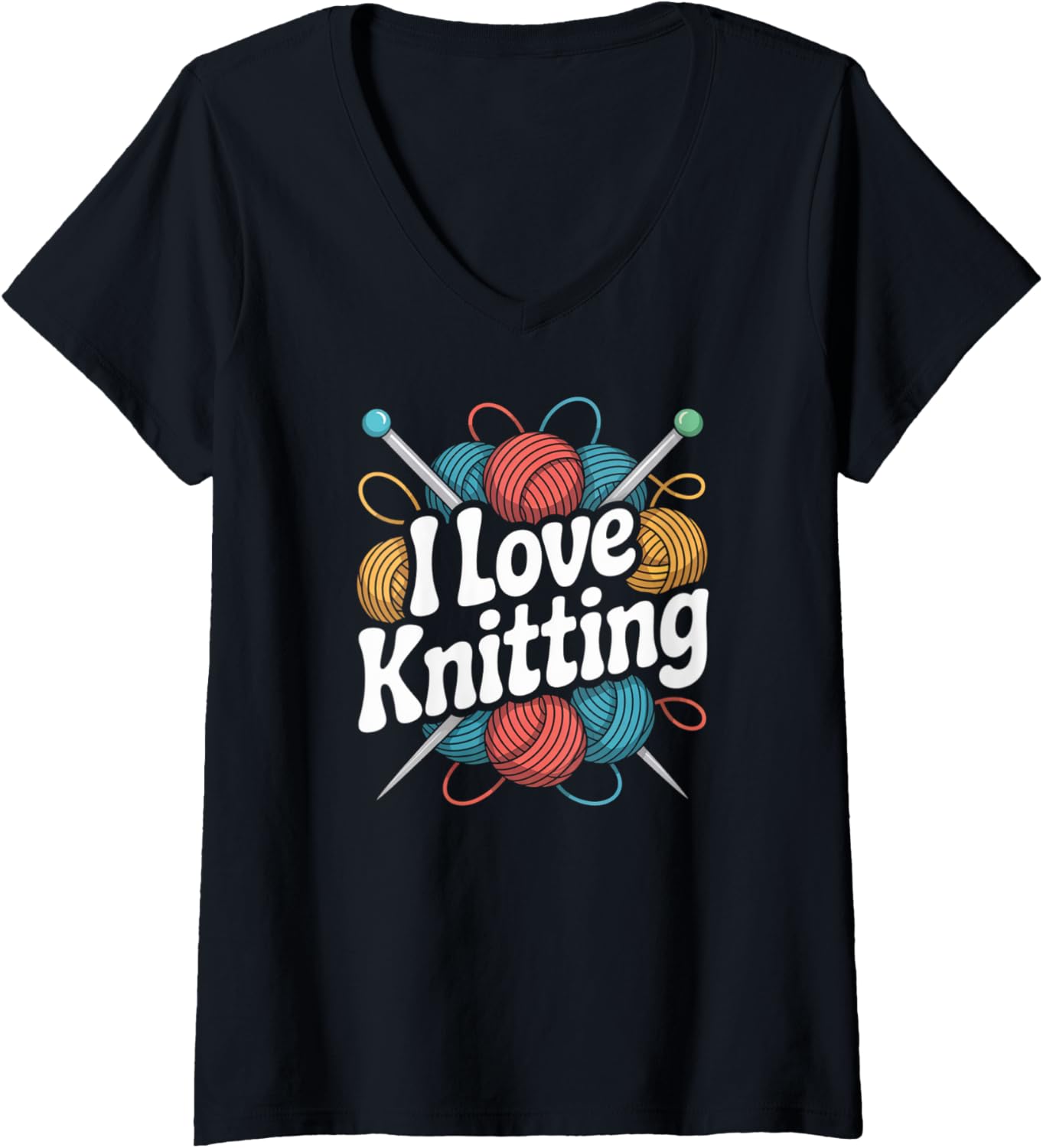 Womens I Love Knitting Yarn Needles Enthusiast V-Neck