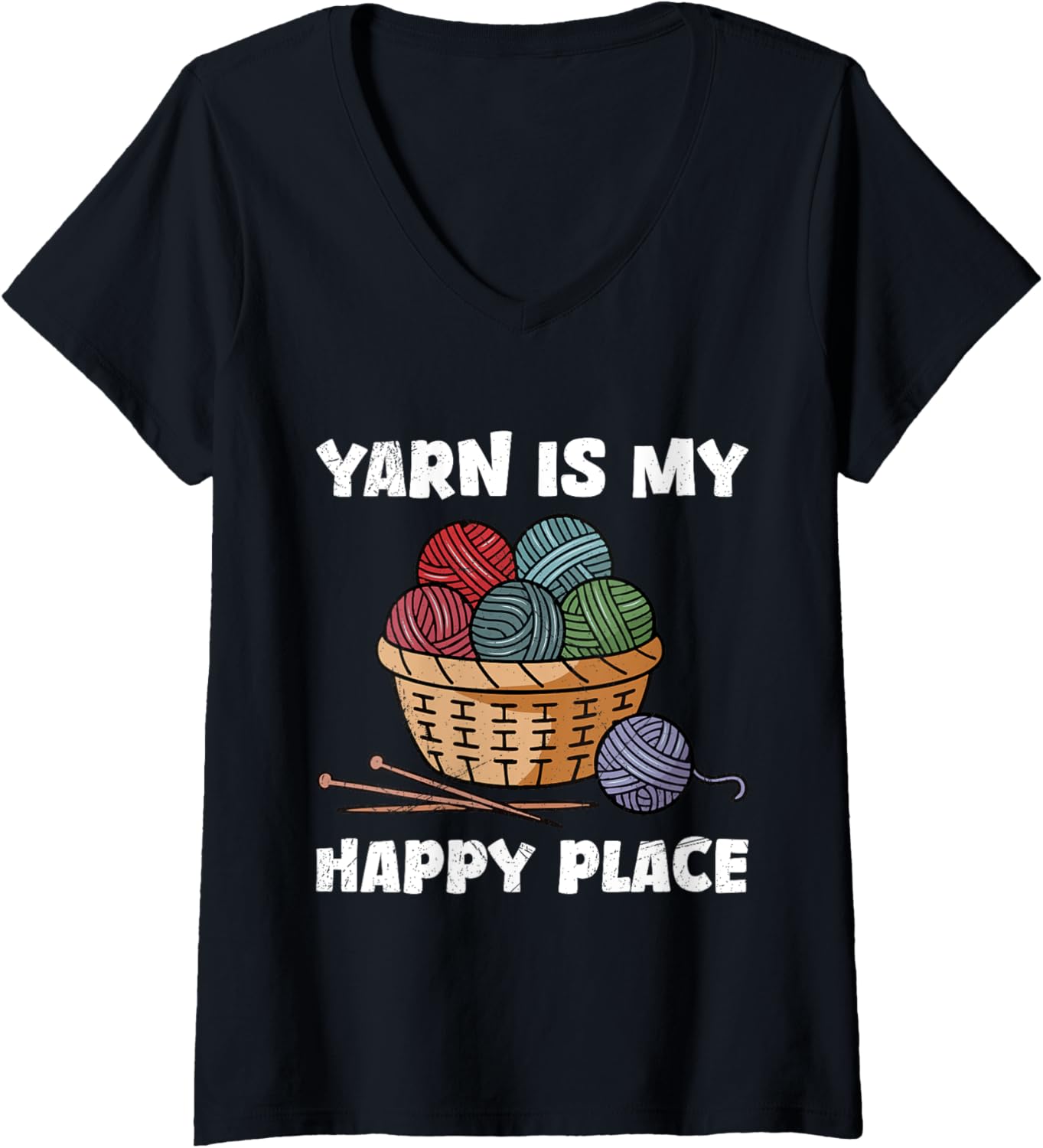 Womens Yarn Collection YARN IS MY HAPPY PLACE Funny Yarn Collector V-Neck