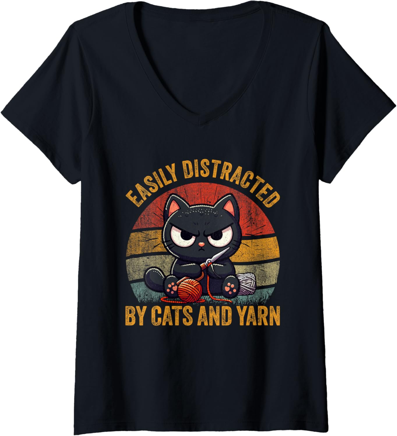 Womens Kitten Lover Crochet | Easily Distracted By Cats And Yarn V-Neck