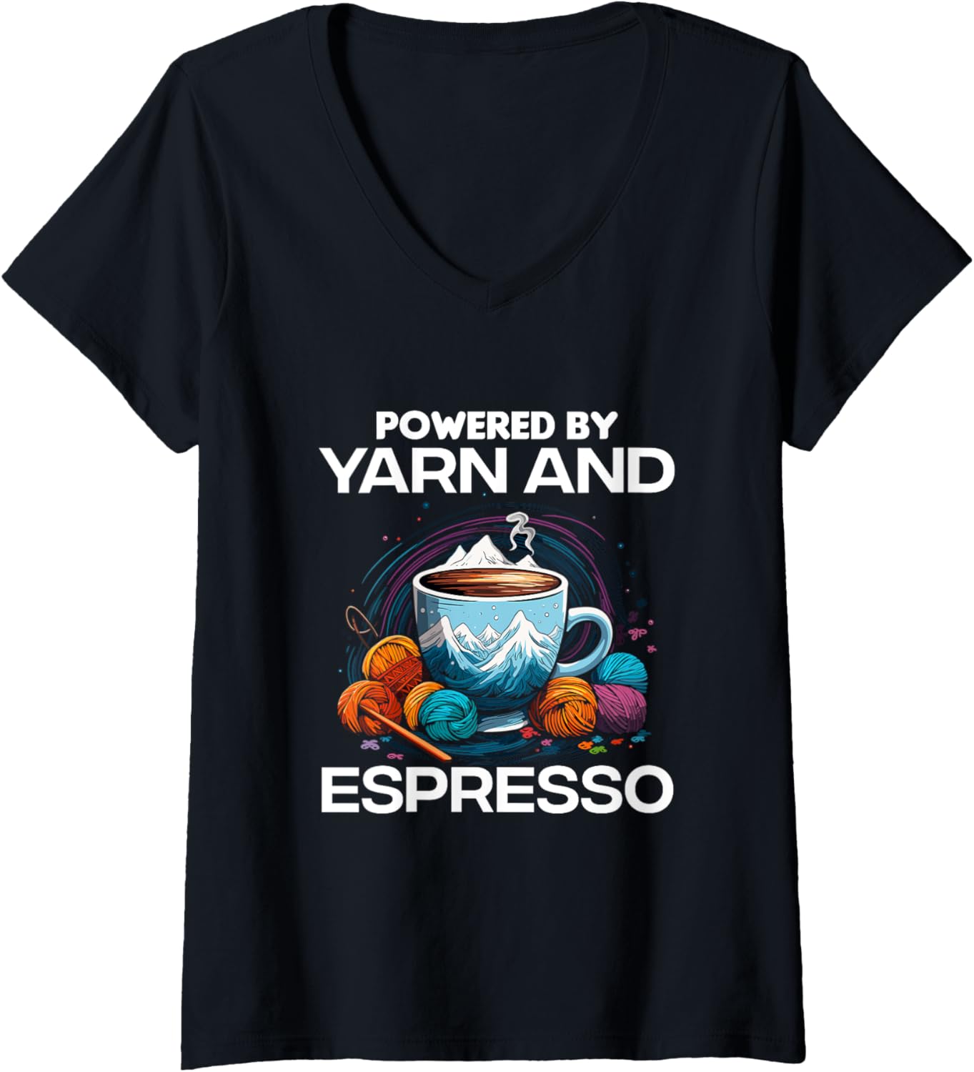 Womens Powered by yarn and espresso V-Neck