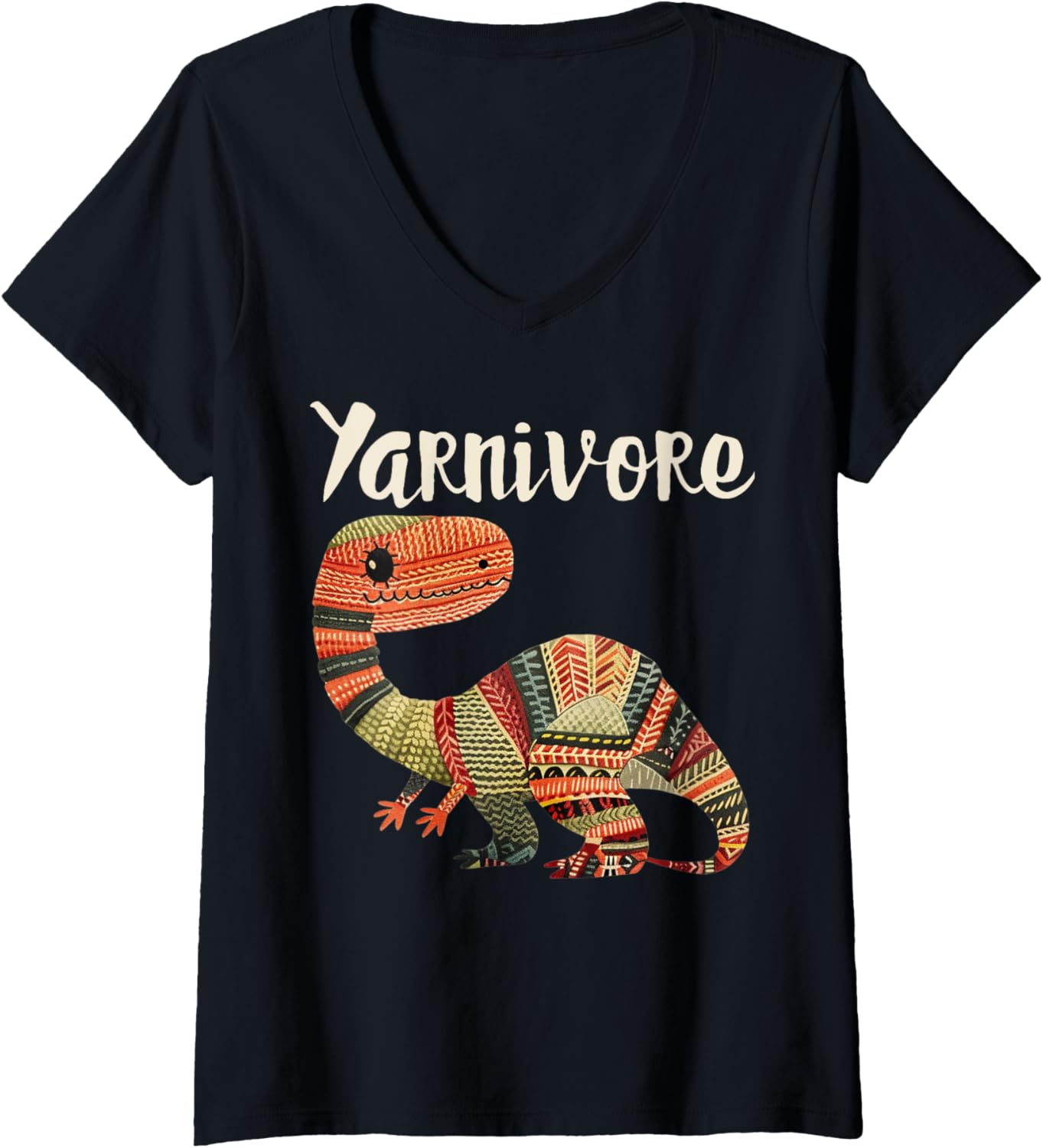 Womens Yarnivore Funny Cute Crochet Knitting Yarn Dinosaur V-Neck