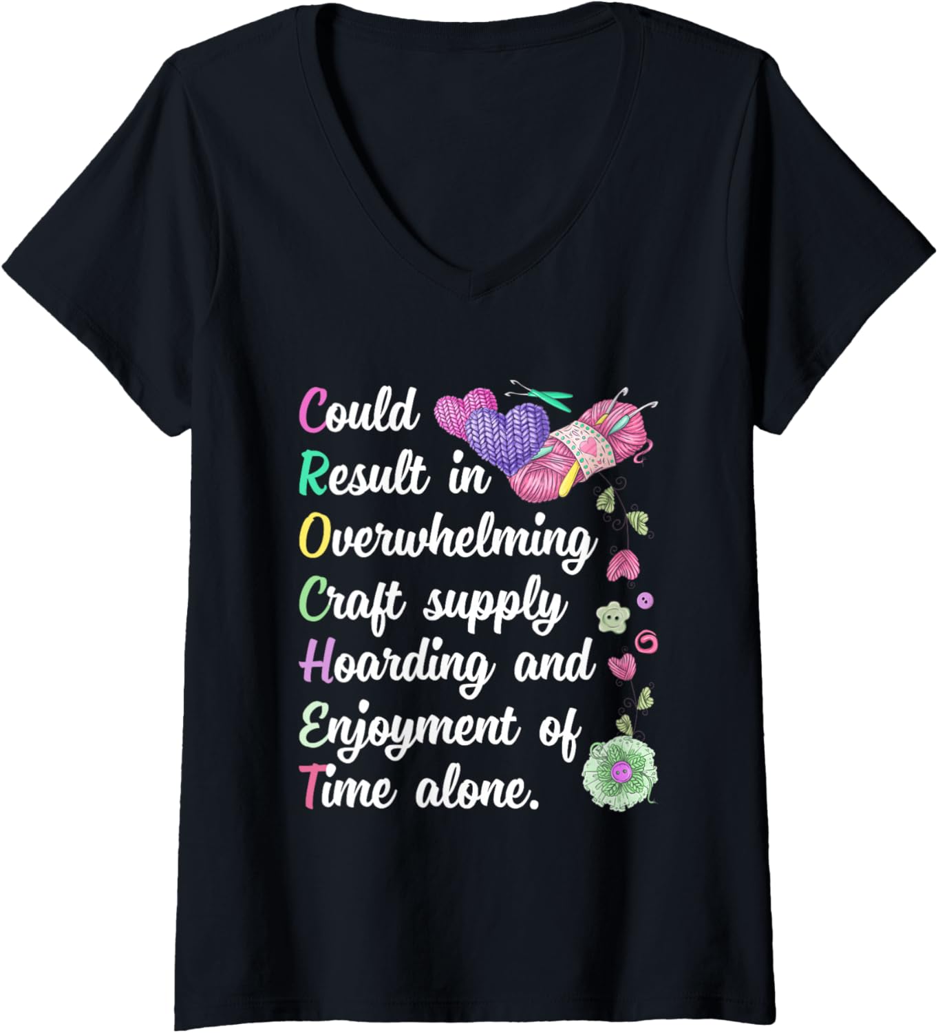 Womens Funny Knitting Crocheting Yarn Quotes V-Neck