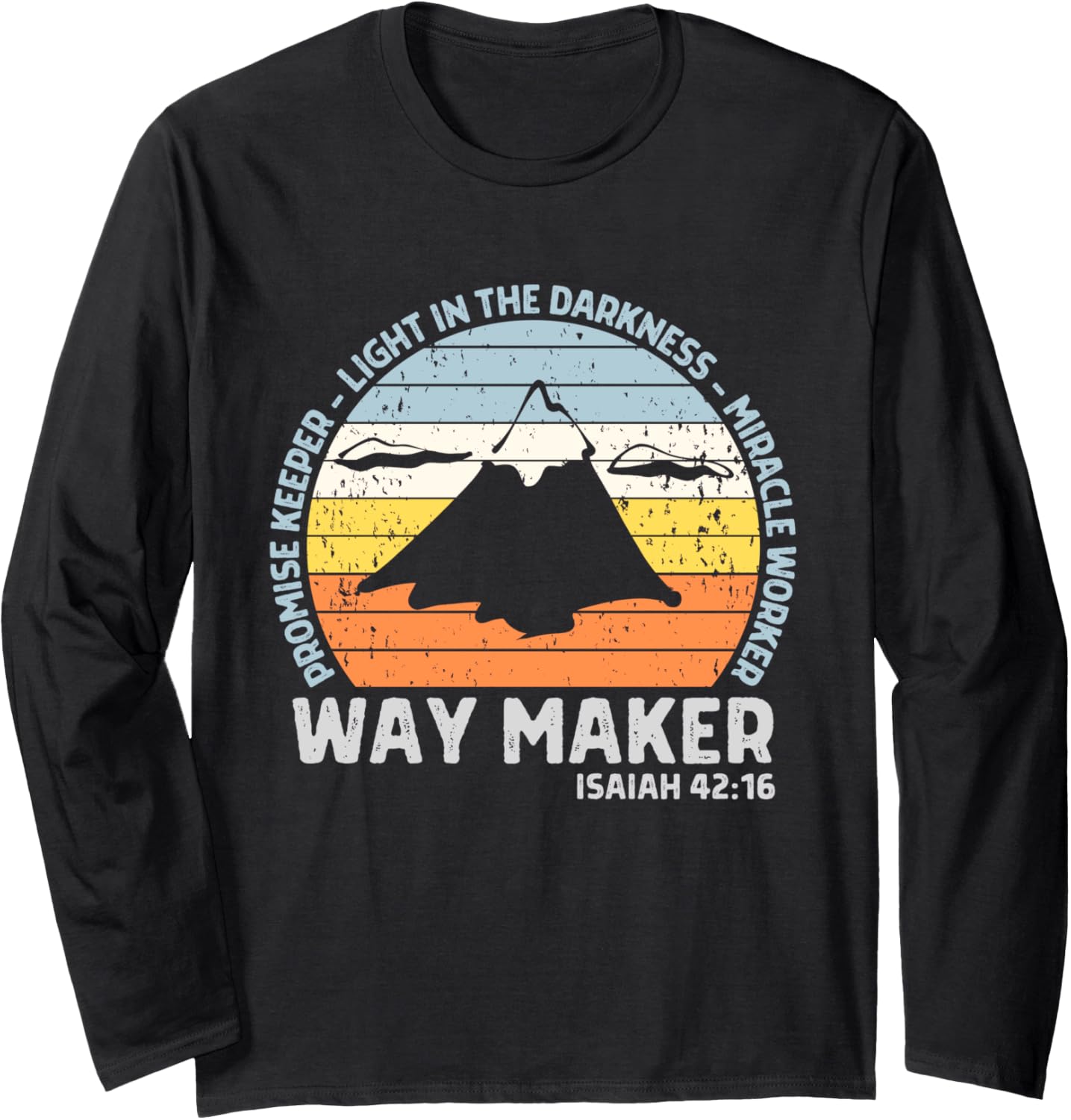 Vintage Sunset Way Maker Miracle Worker Promise Keeper Long Sleeve