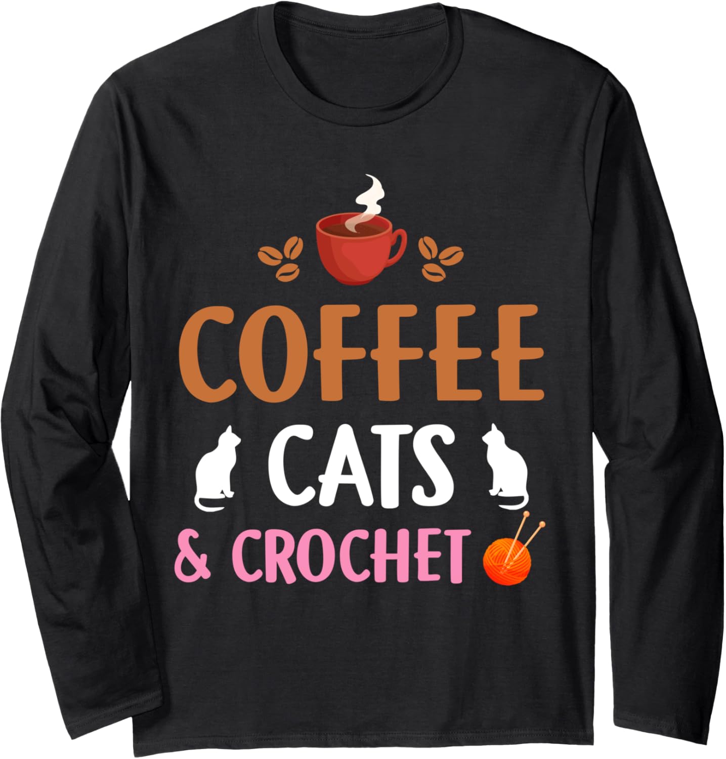 Funny Coffee Cats & Crochet Design For Cat Yarn Knitting Long Sleeve
