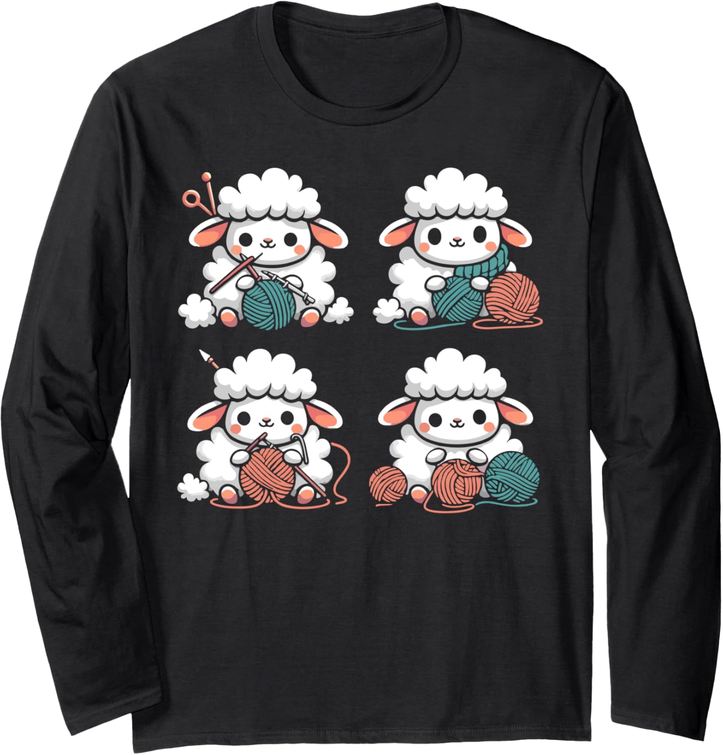 Cute Sheep Crocheting Funny Yarn Lover Crocheter Long Sleeve