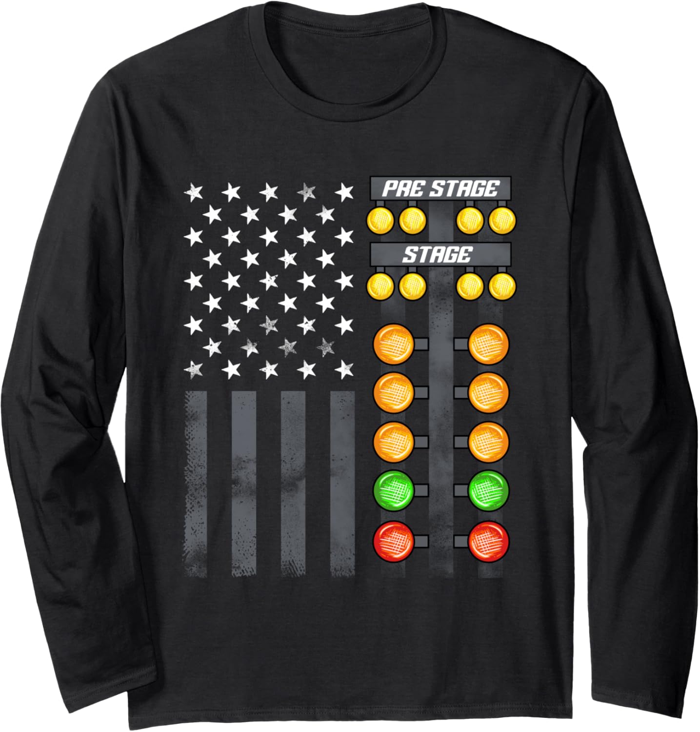 American Flag Drag Racing Strip Tree Light Dragster Long Sleeve