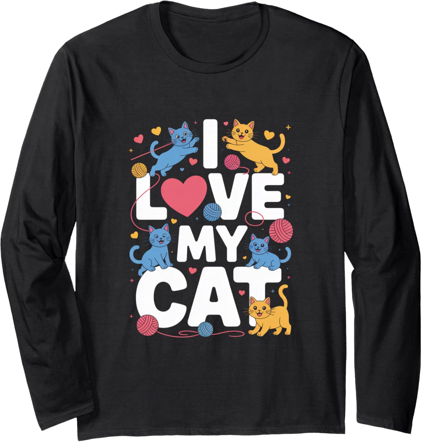 I Love My Cat Cute Kittens Heart Yarn Long Sleeve