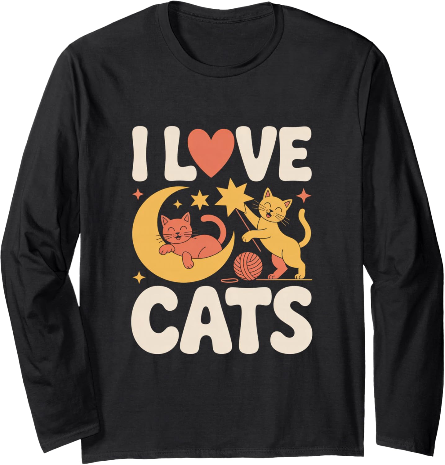 I Love Cats Moon Stars Yarn Whiskers Long Sleeve