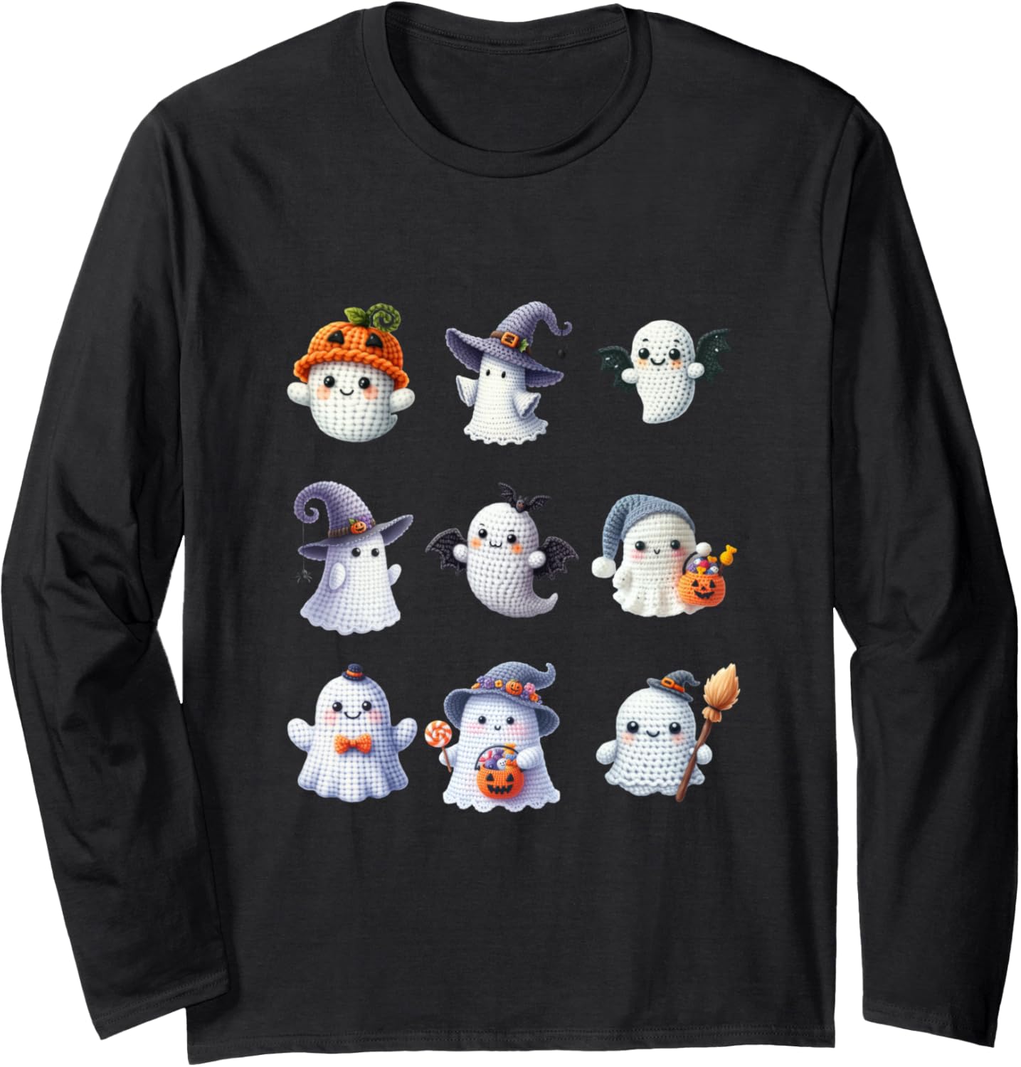 Halloween Crochet Lovers Cute Yarn Ghosts Knitter Long Sleeve