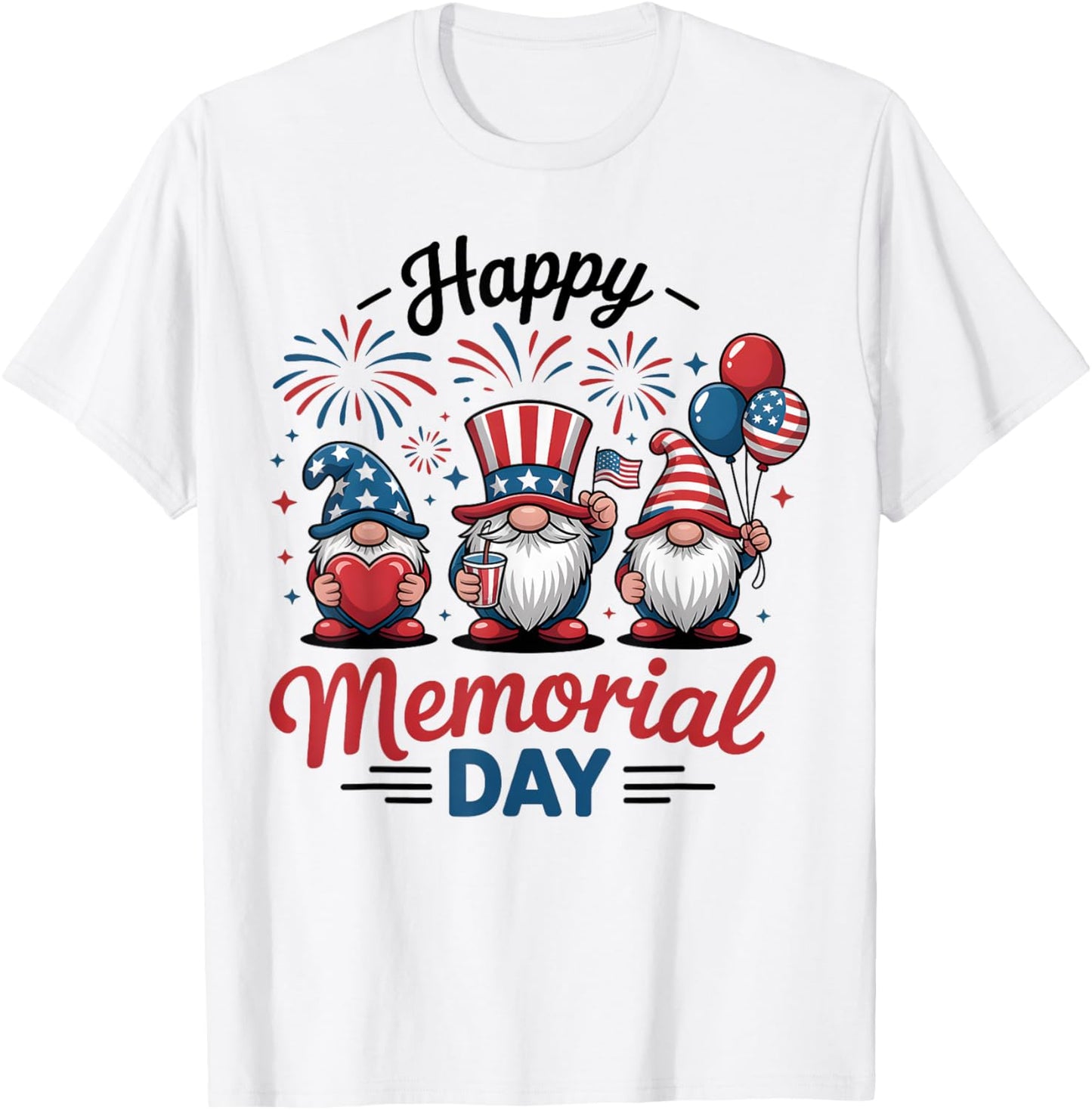 Memorial Day Gnomes Patriotic Usa Red White Blue Fireworks