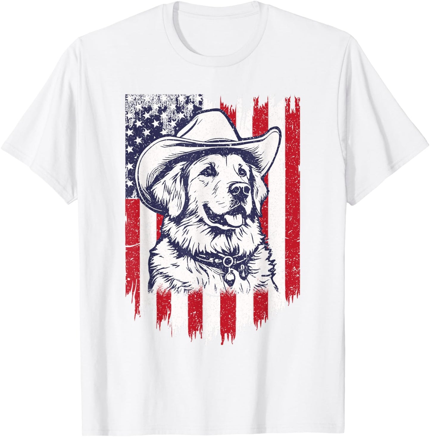 Golden Retriever Cowboy Hat Patriotic American Flag Western