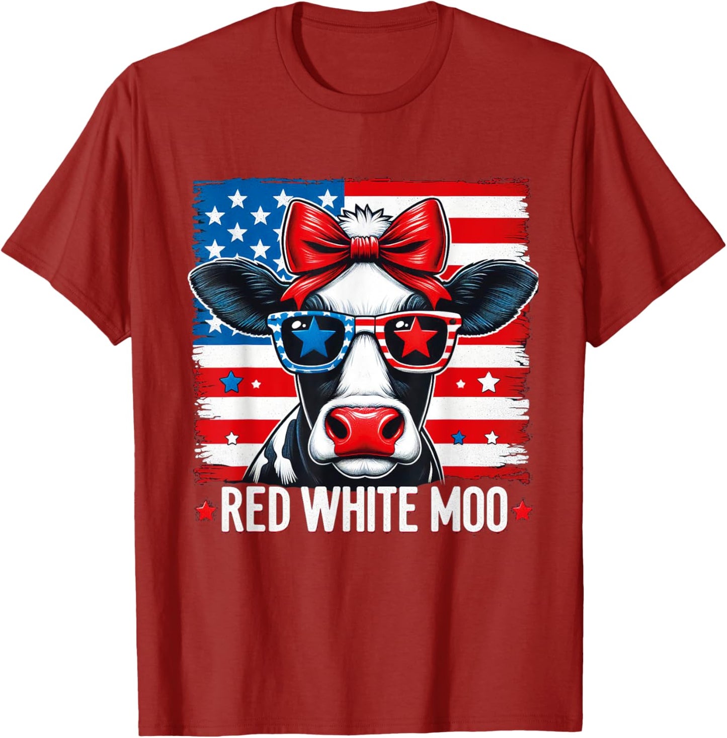 Patriotic Cow Usa Flag 4Th Of July Red And White And Moo
