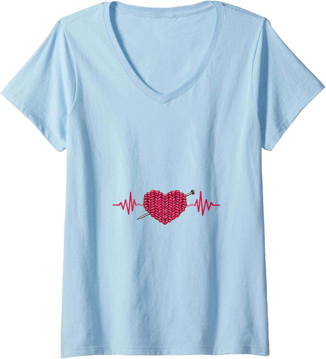 Womens Knitting Crocheting Crochet Yarn Heartbeat V-Neck