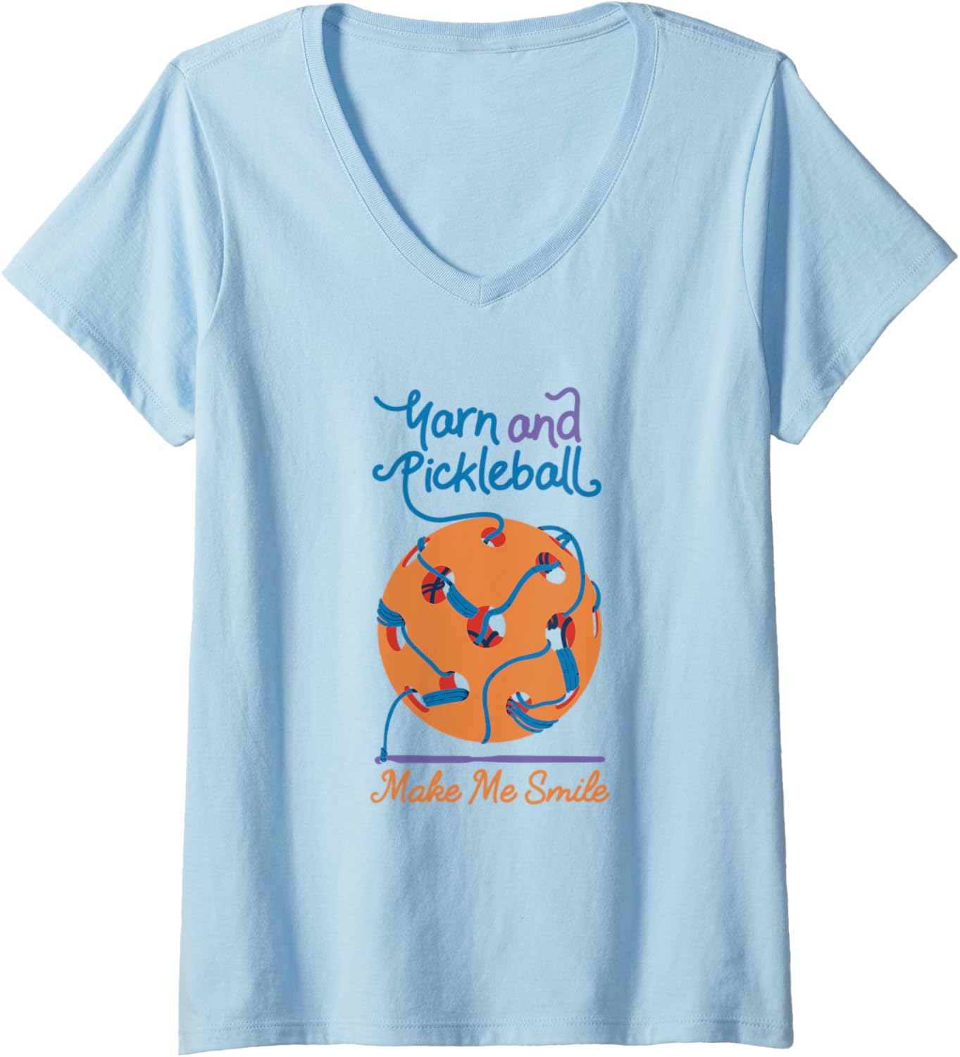 Womens Pickleball And Knitting Knit Yarn Sport Funny Smile V-Neck