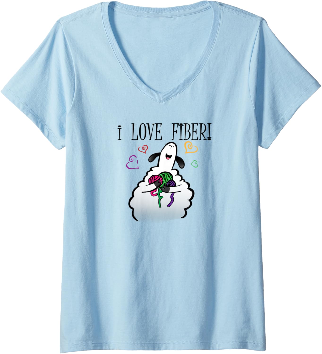 Womens I love fiber Handspinning Funny sheep V-Neck