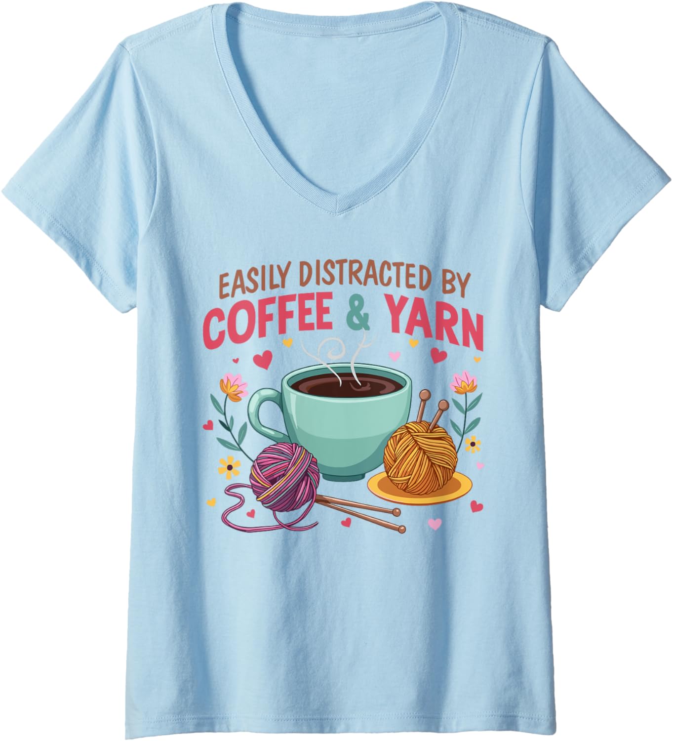 Womens Easily distracted by Coffee and yarn V-Neck