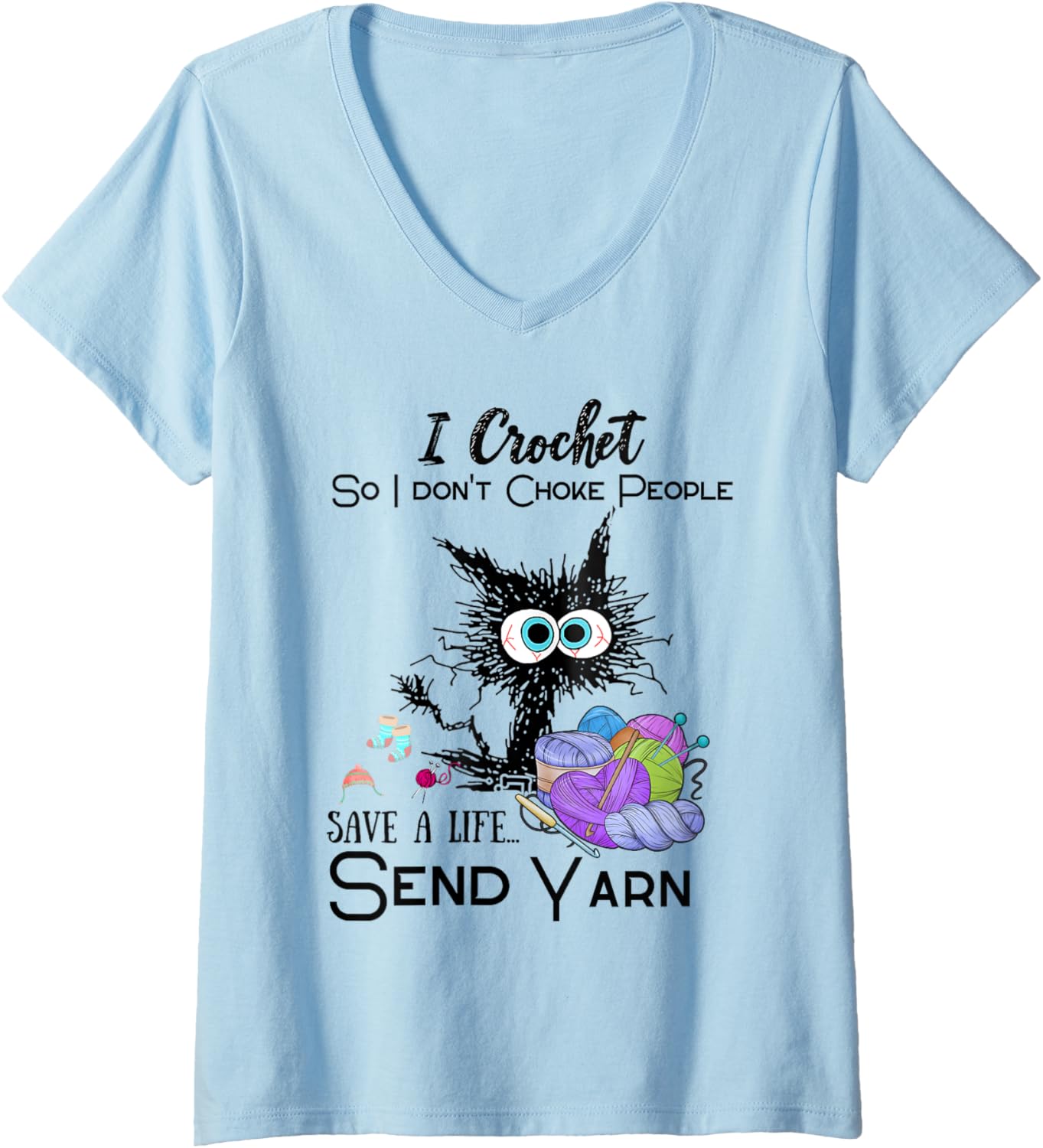 Womens Crochet Save a Life Yarn Funny Design for Crafters V-Neck