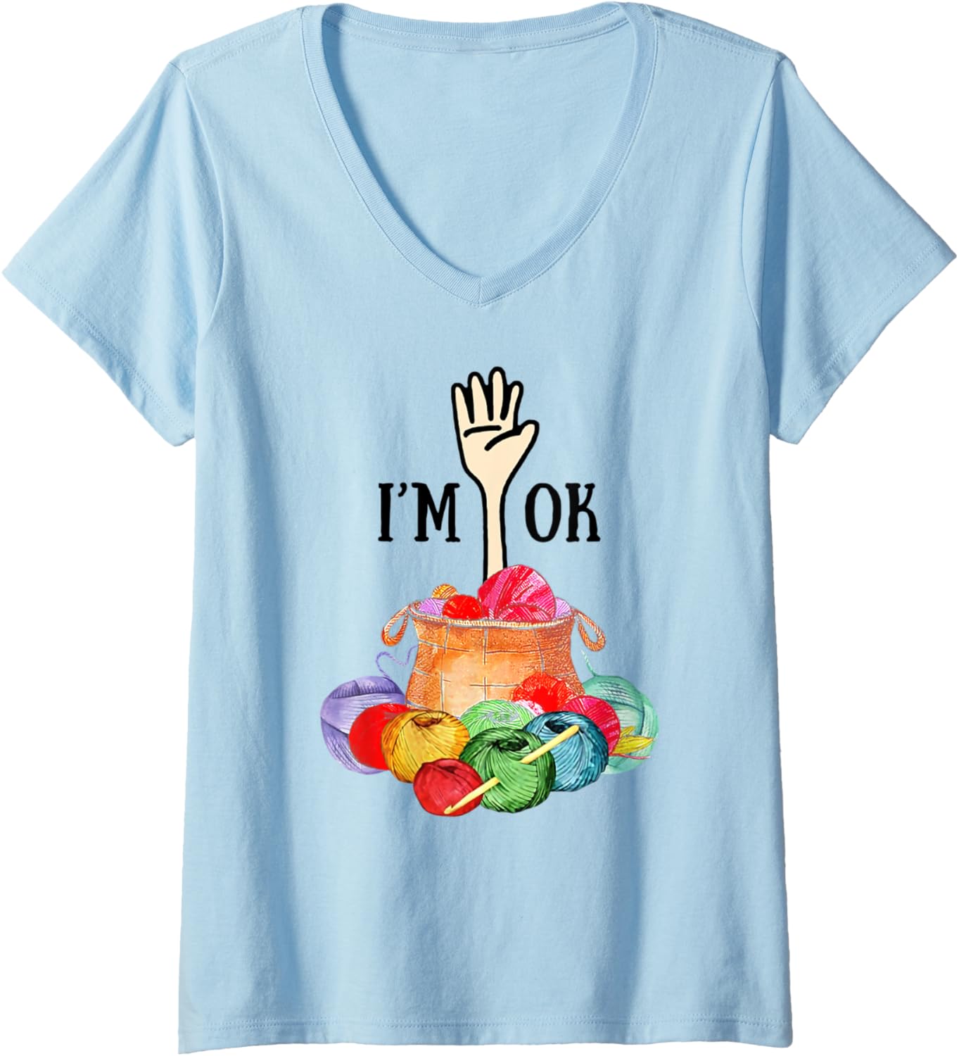 Womens I'm Ok Crochet And Knitting Funny Crocheting Yarn T-Shirt V-Neck
