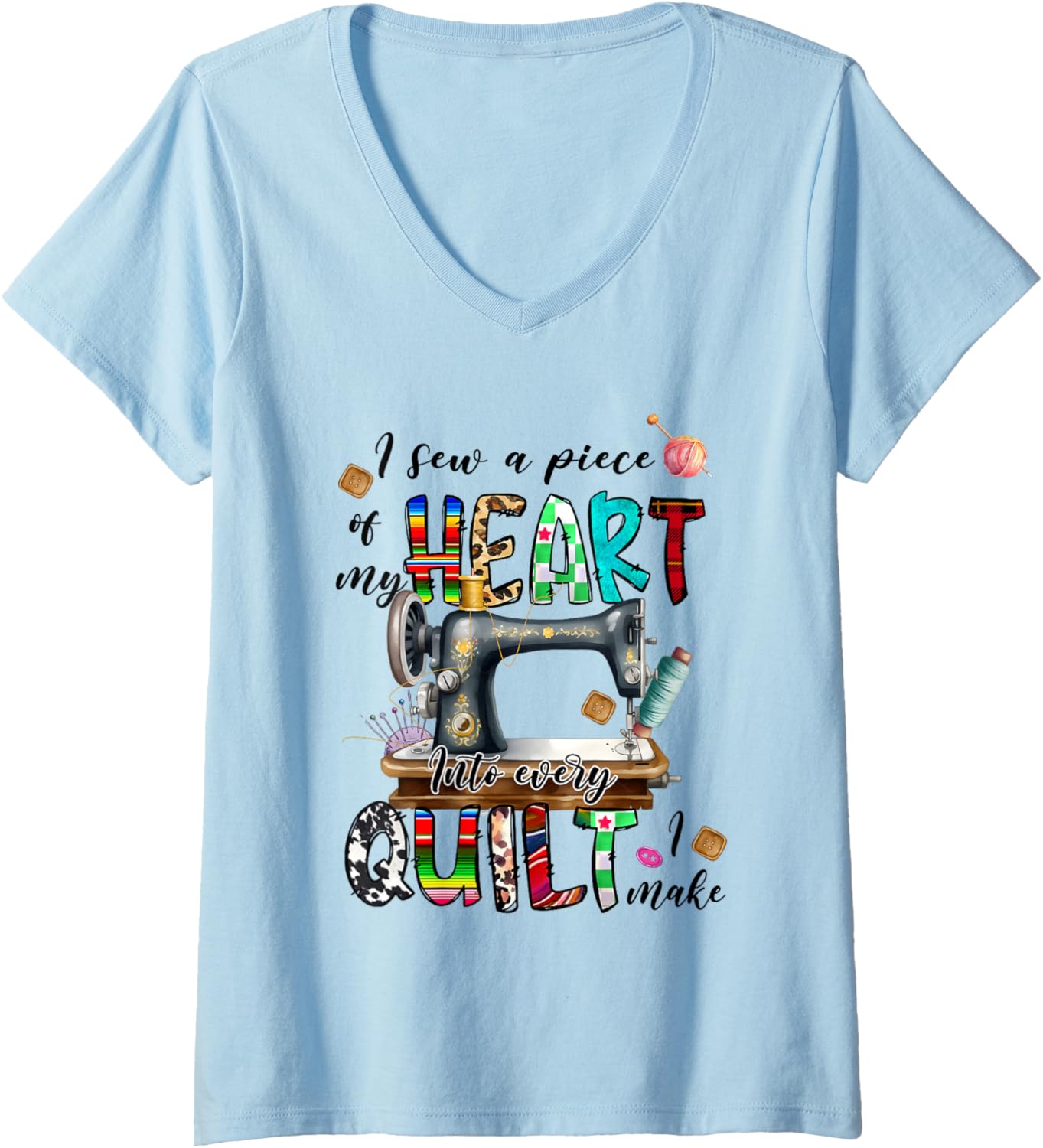 Quilting Yarn Graphic Design Seamstress Sewing Themed V-Neck