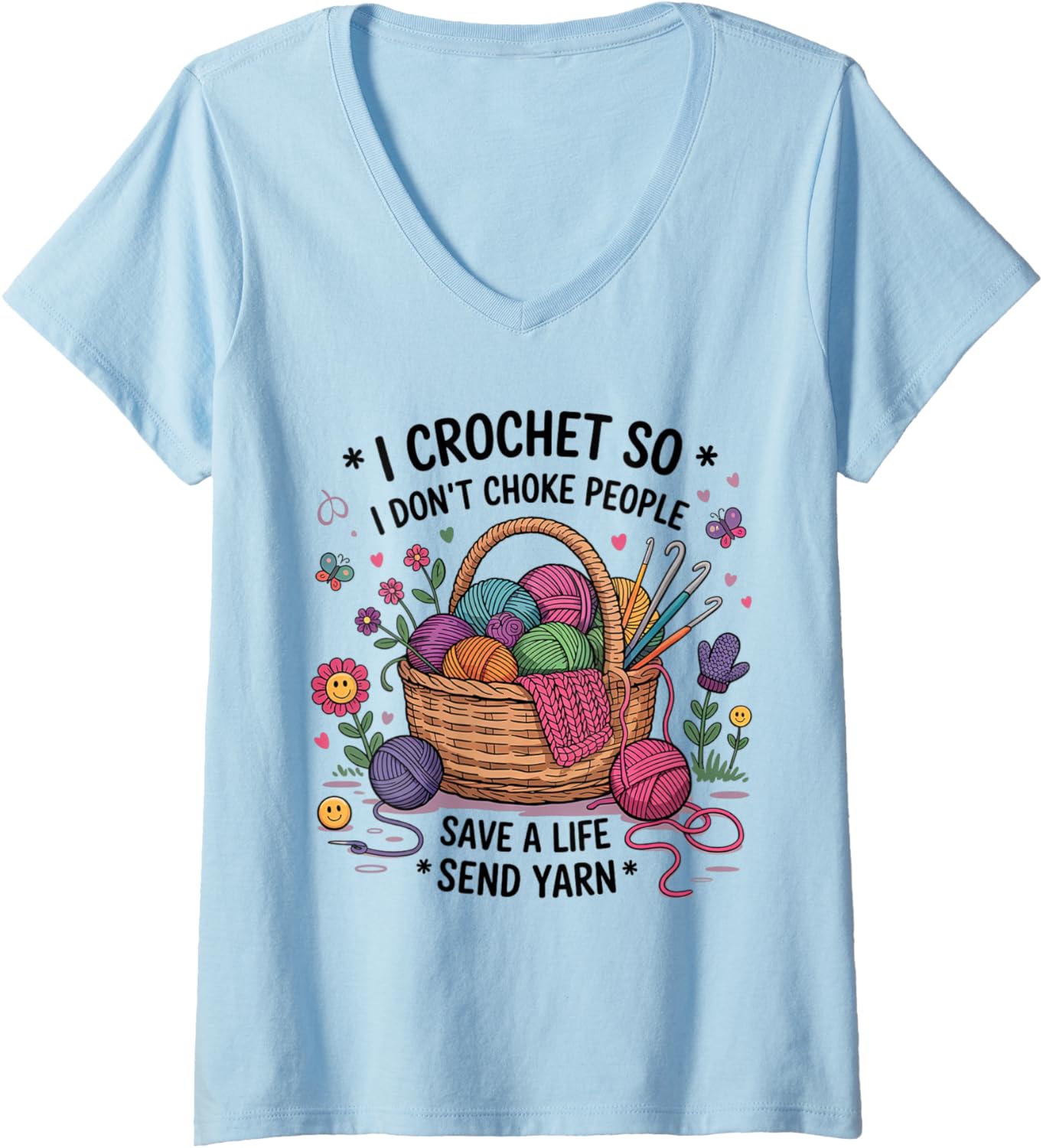Womens I Crochet So I Don\u2019t Choke People Funny Yarn Quote knitting V-Neck