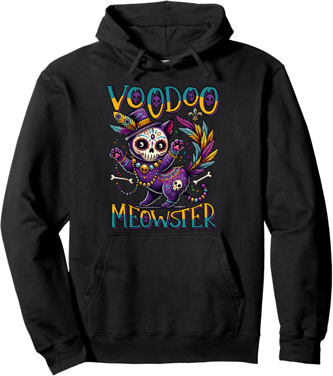 Mardi Gras Cat Voodoo Meowster Pun for Cat Moms and Dads Pullover Hoodie