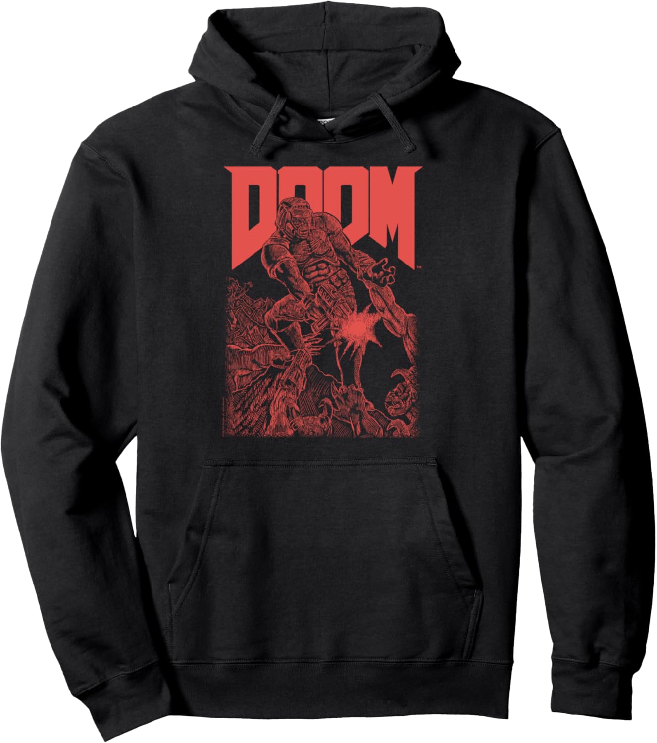DOOM Red Sketched Cover Art Retro Video Game Pullover Hoodie