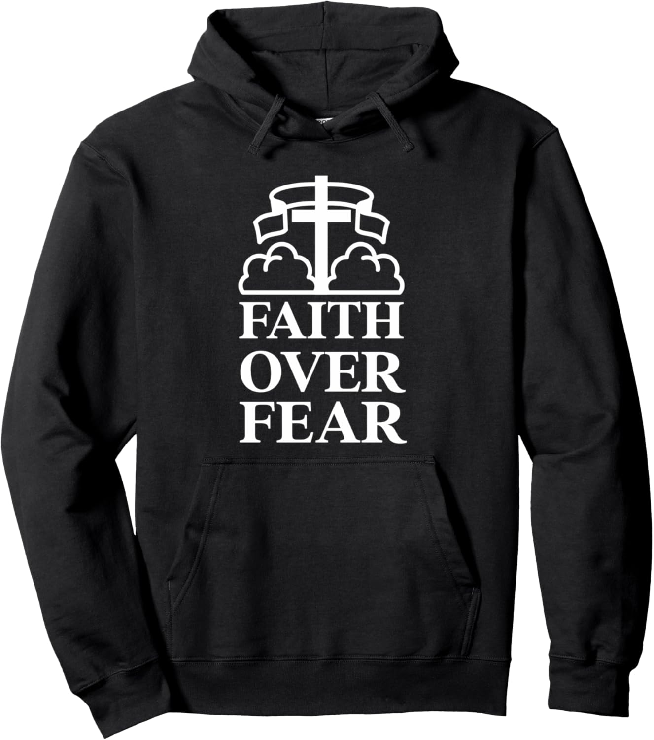 Faith Over Fear Cross with Clouds Inspirational Christian Pullover Hoodie