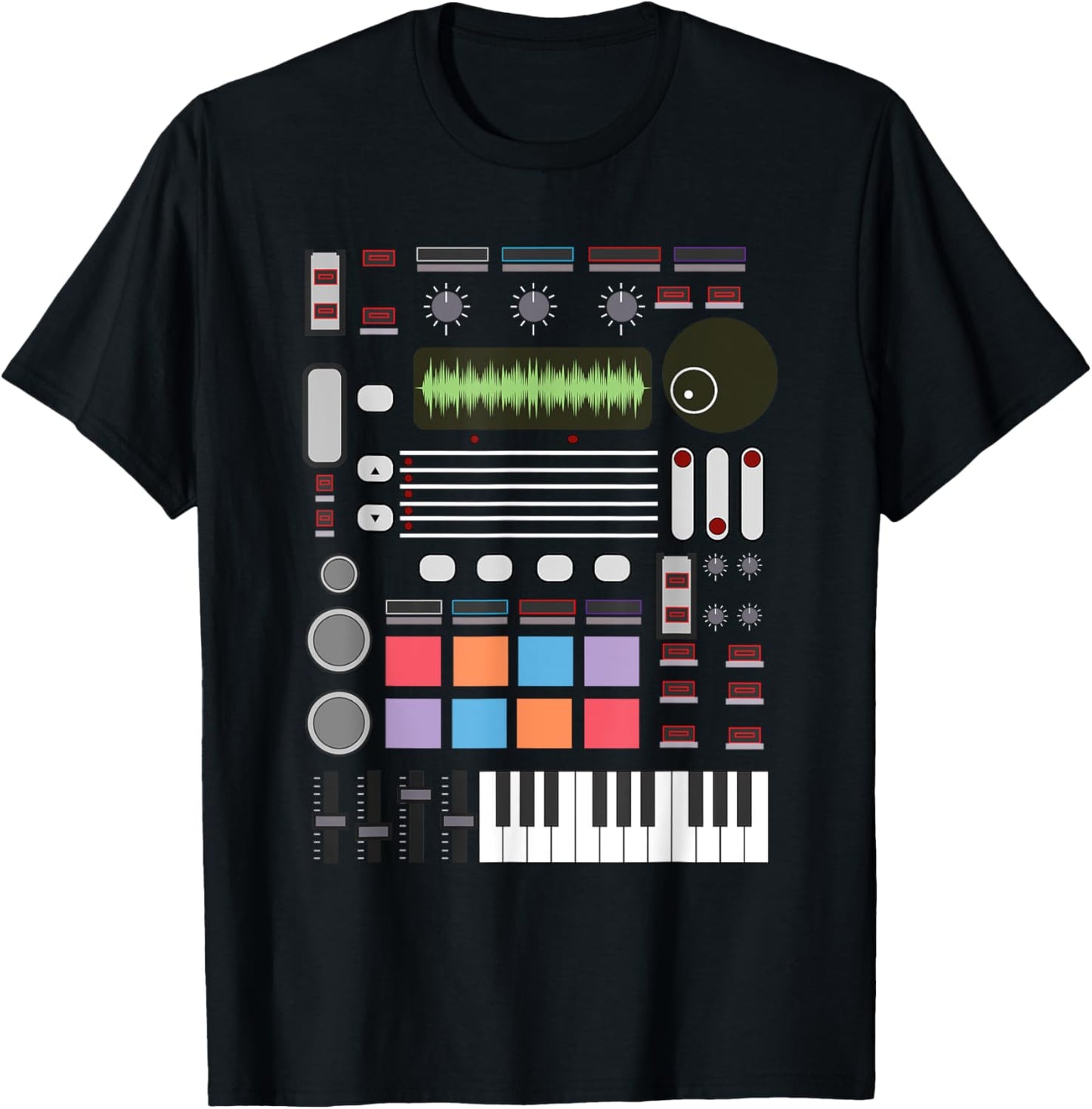 Cute Electronic Musician Lover Synthesizer Designs Unisex-Adults Kids T-Shirt Black Small Music Producer Artist Gift For Men Women Beat Makers