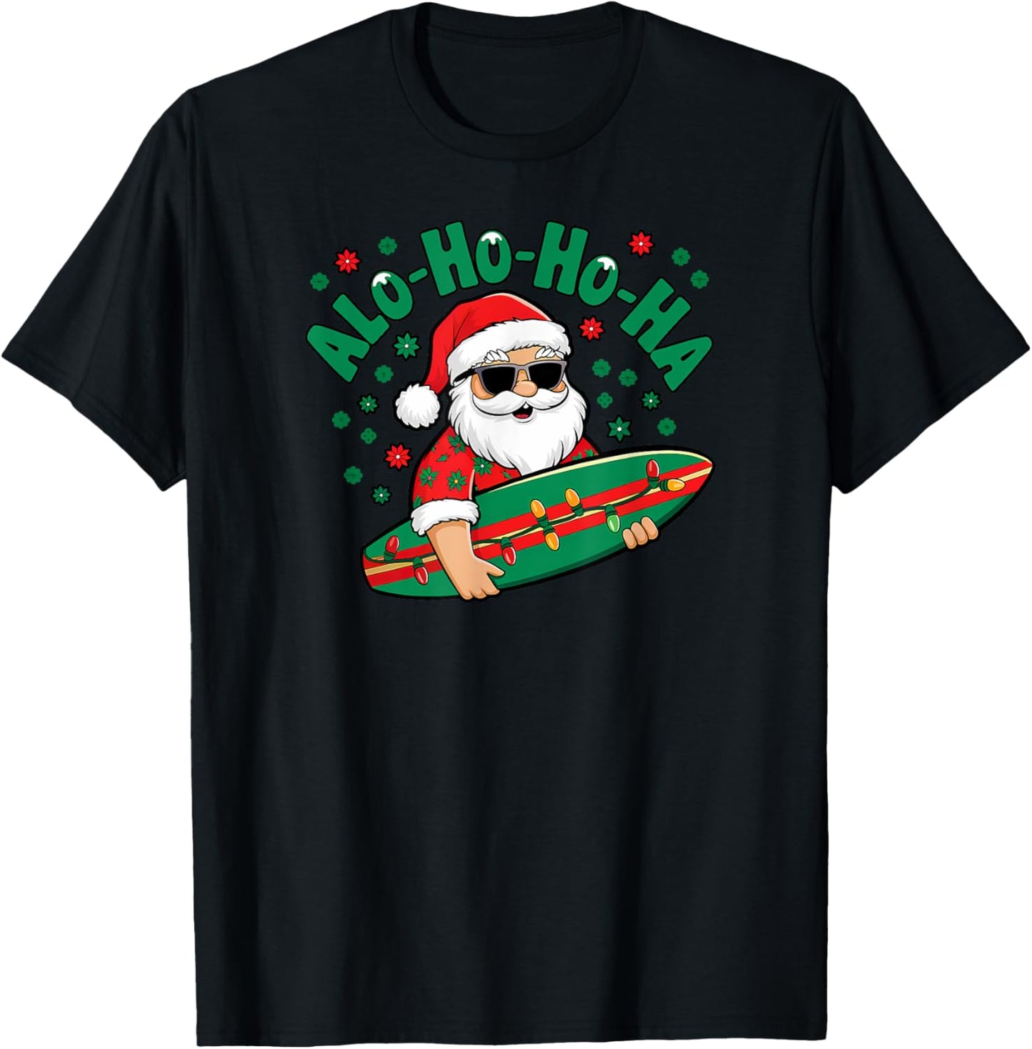 Funny Hawaiian Alo-Ho-Ho-Ha Santa Surfing Christmas Aloha