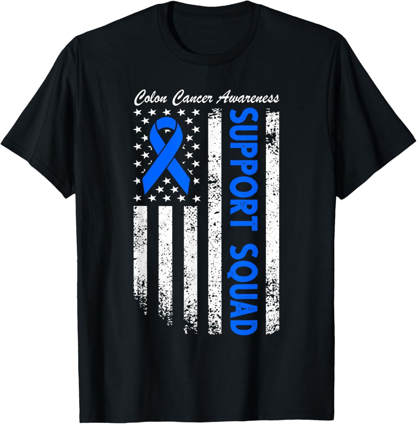 Colon Cancer Awareness Supprt Squad Blue Ribbon Usa Flag