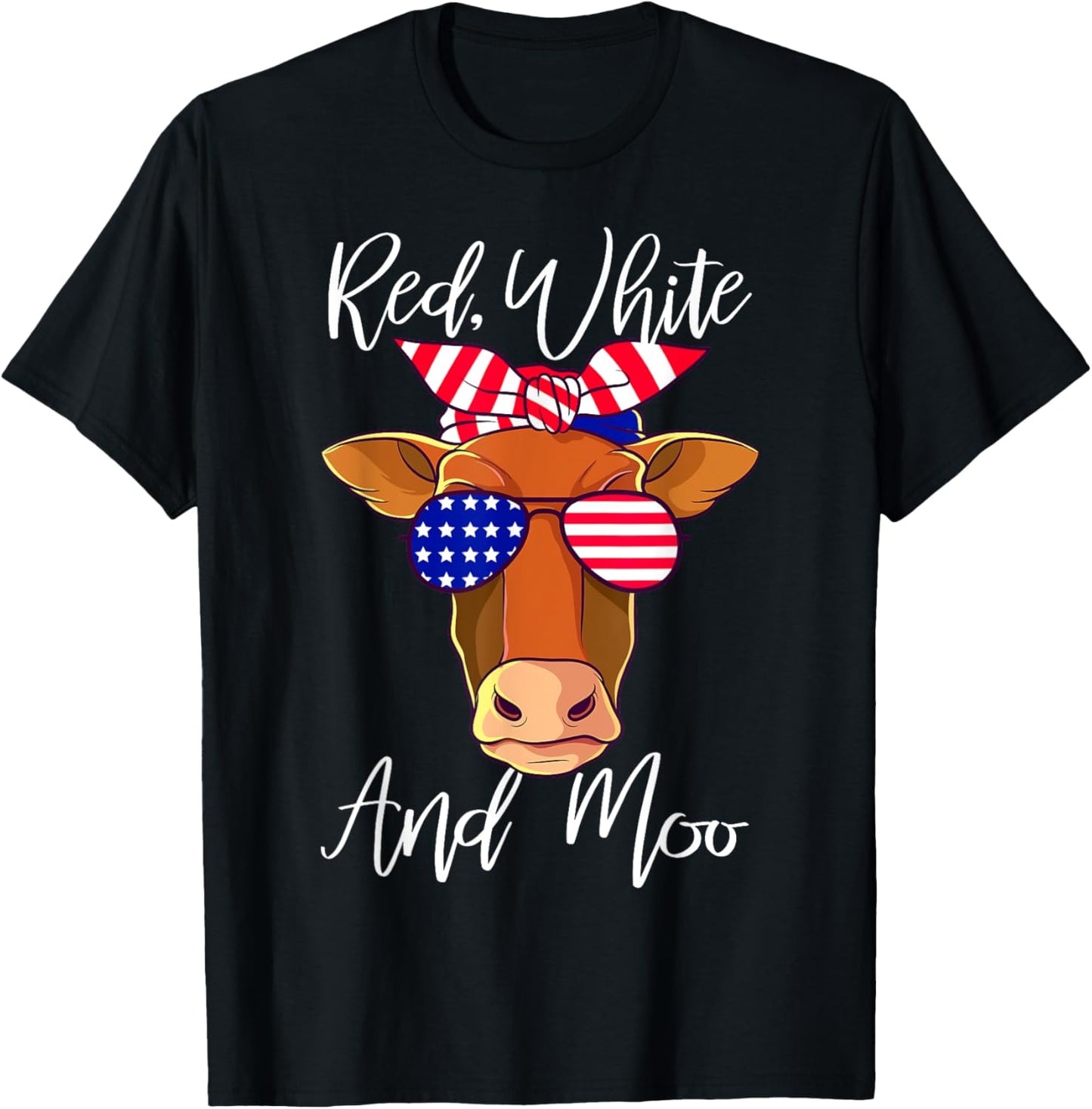 Red White And Moo Patriotic Cow Usa Flag Funny 4Th Of July