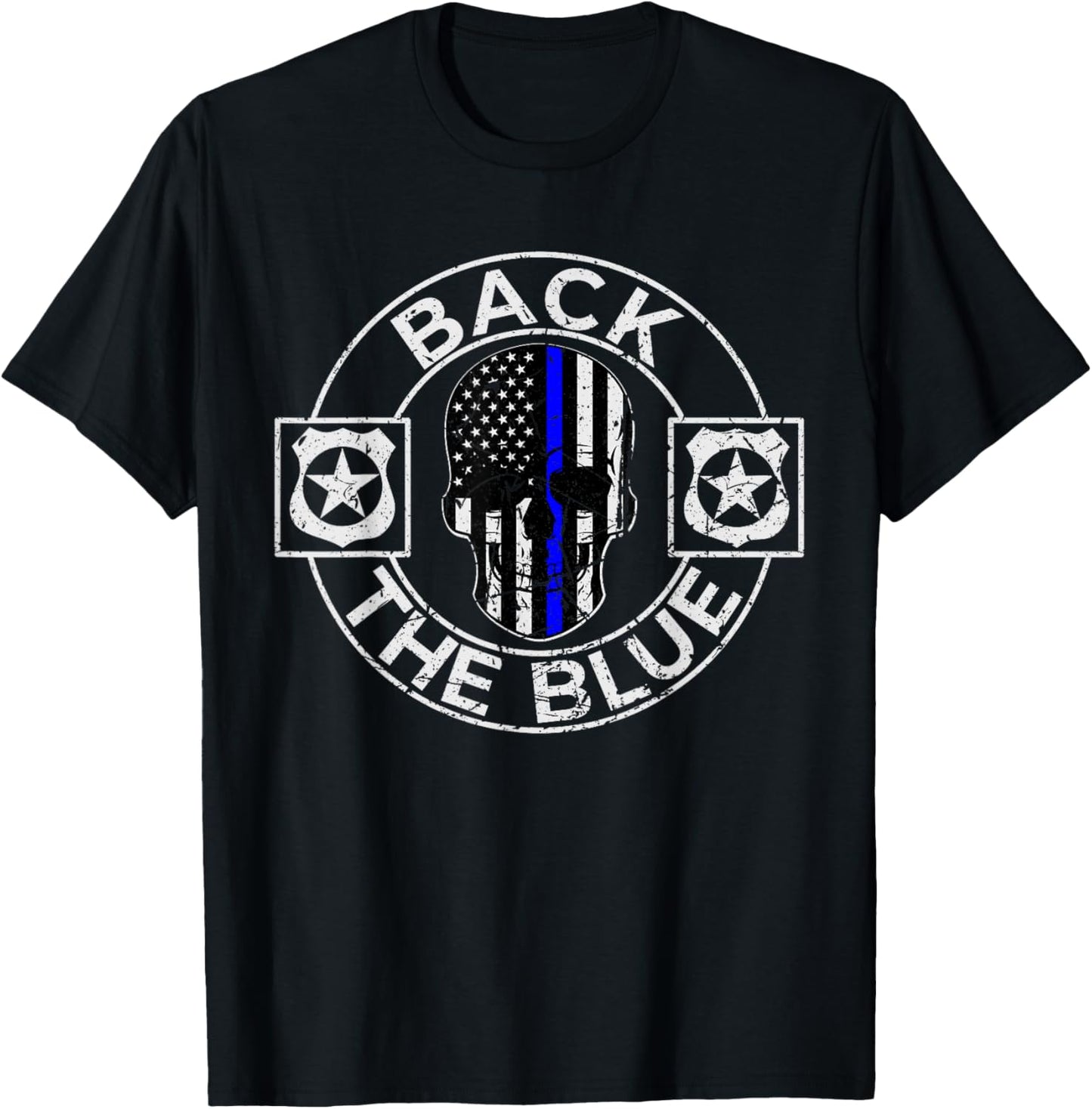 Back The Blue Thin Line Distressed American Flag Skull
