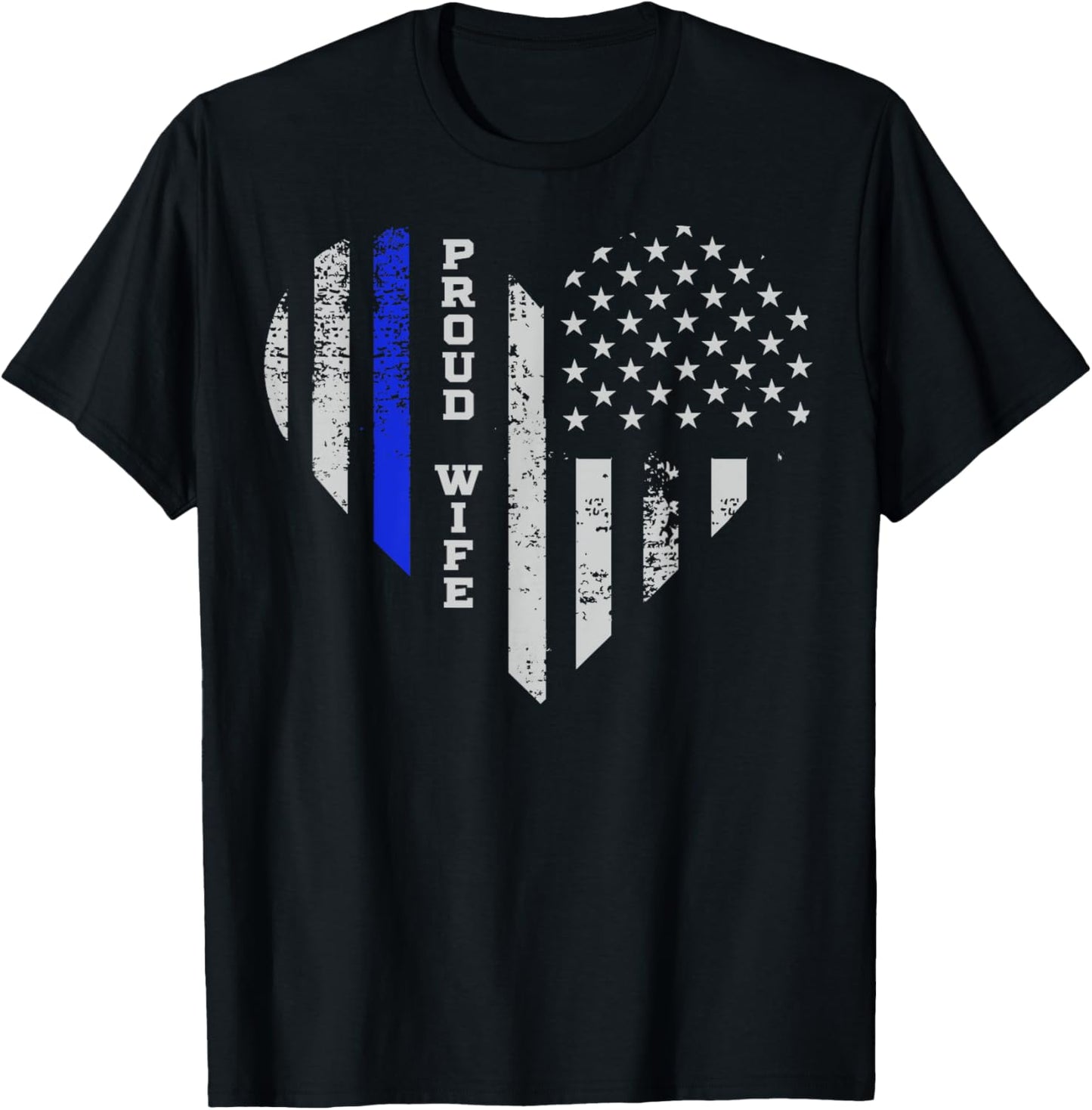Thin Blue Line Heart T Shirt Wife Of Police Proud Usa