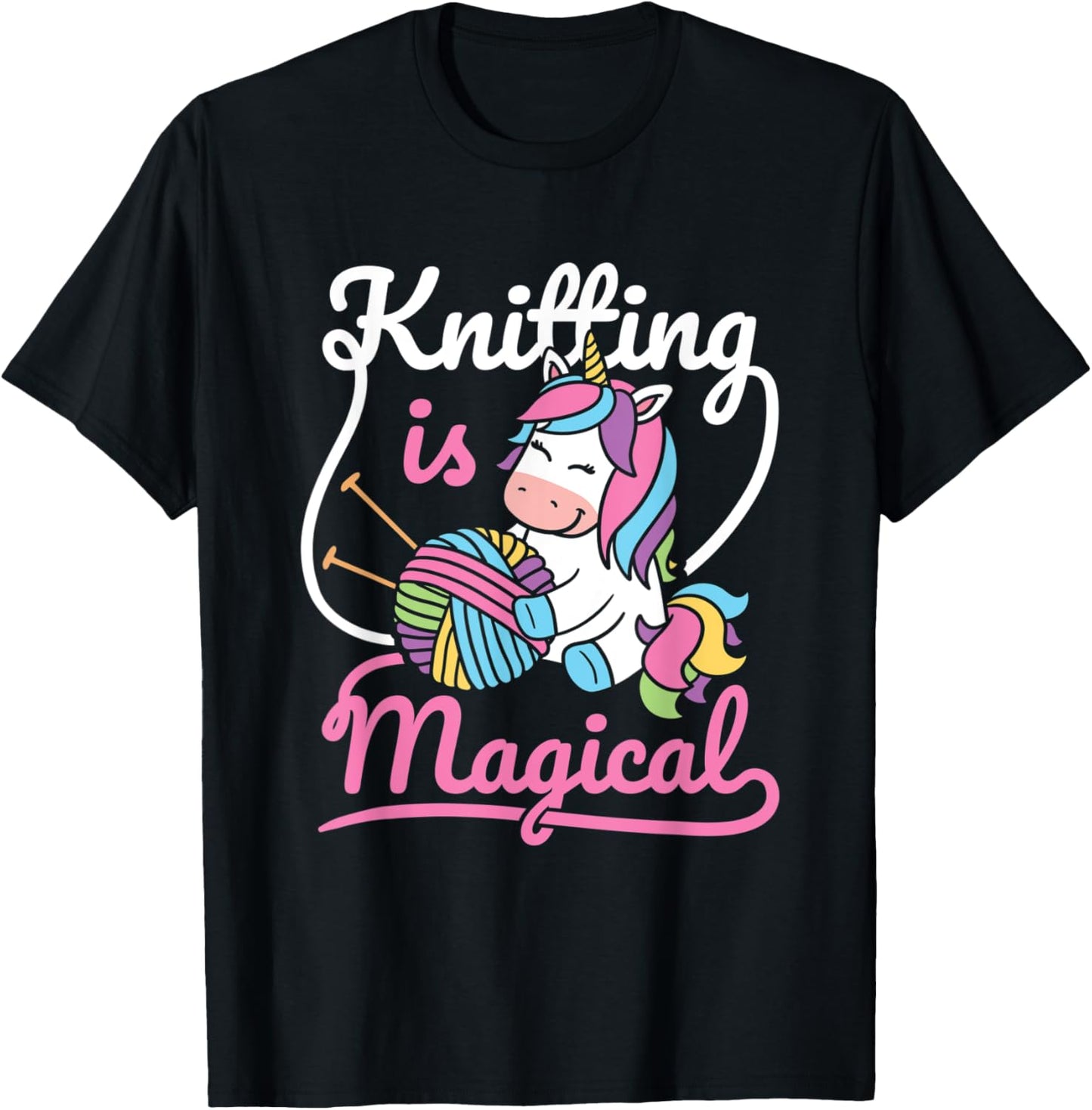 Knitting Is Magical Unicorn Knitter Rainbow Yarn Cute Knit