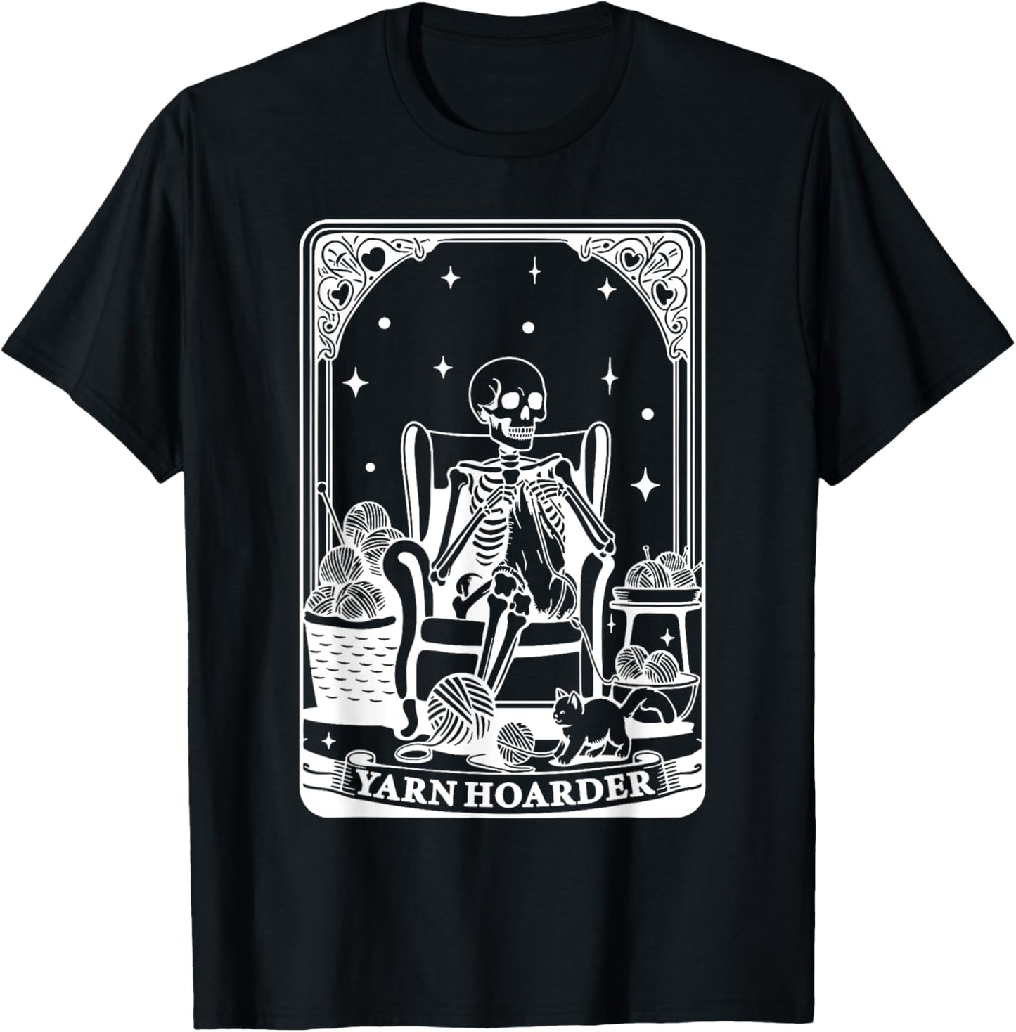 Yarn Hoarder Tarot Card Keleton Knitter Knitting Crochet