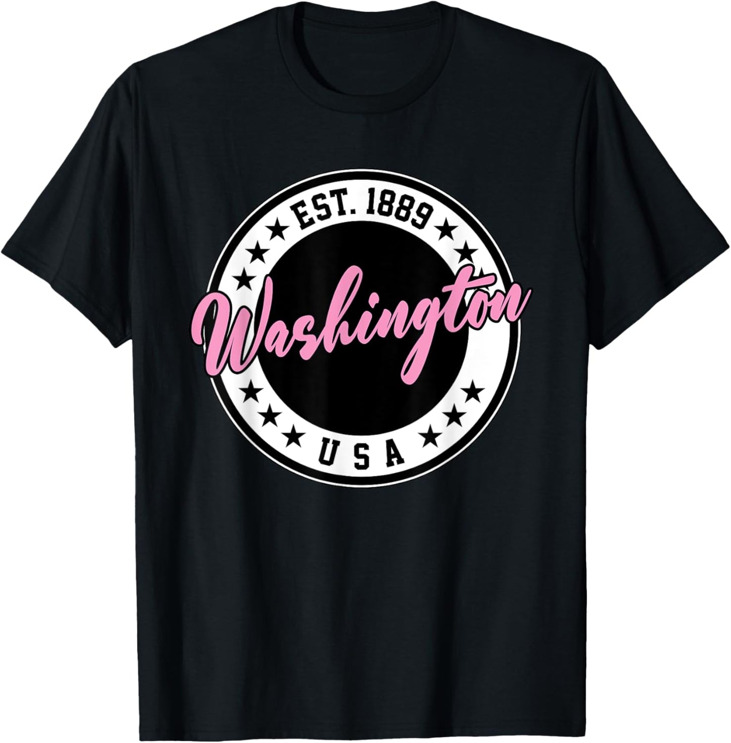 Washington Usa Script Circle Pink Text