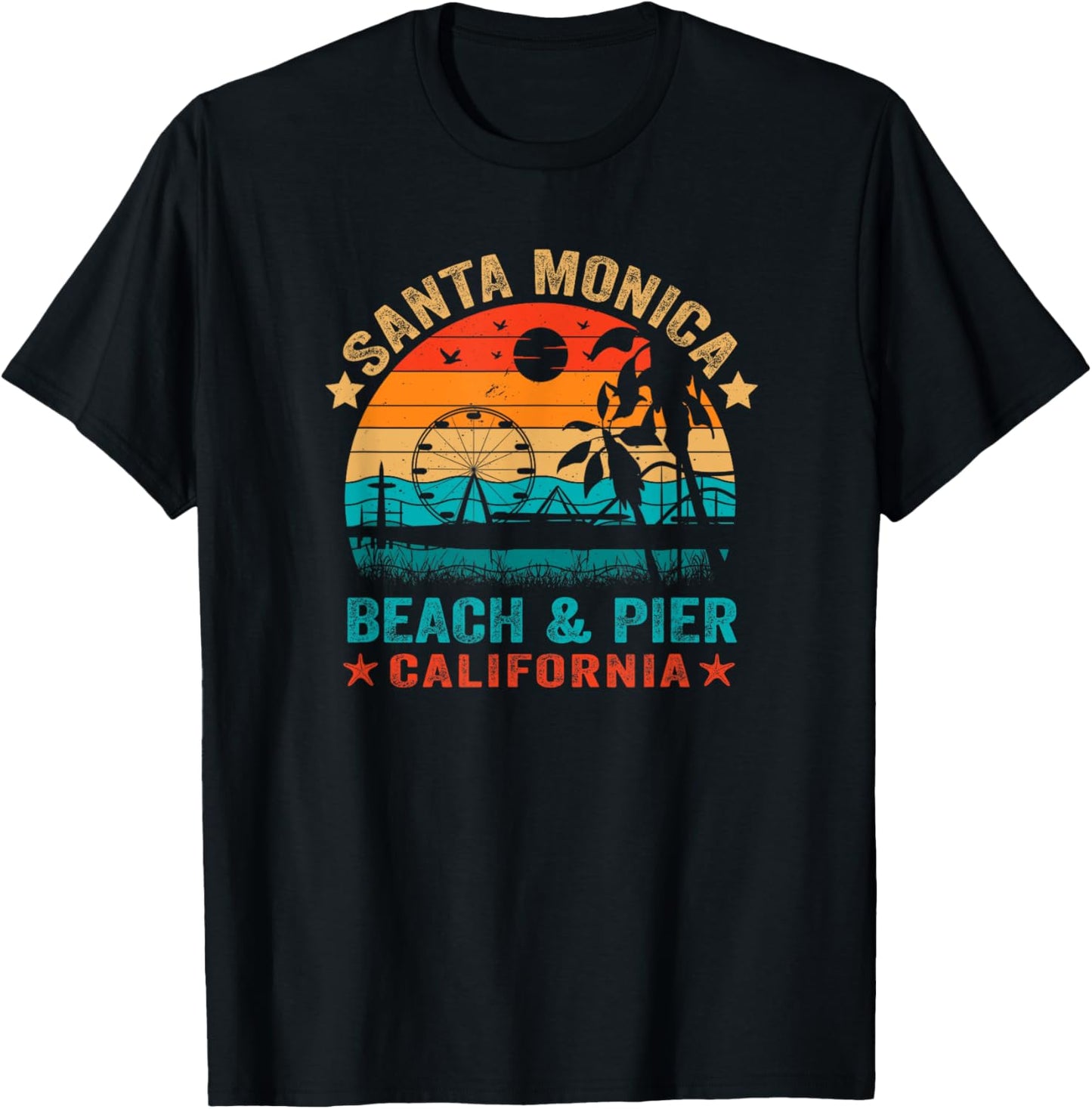 Retro Santa Monica California Usa Beach Pier Ocean Sunset
