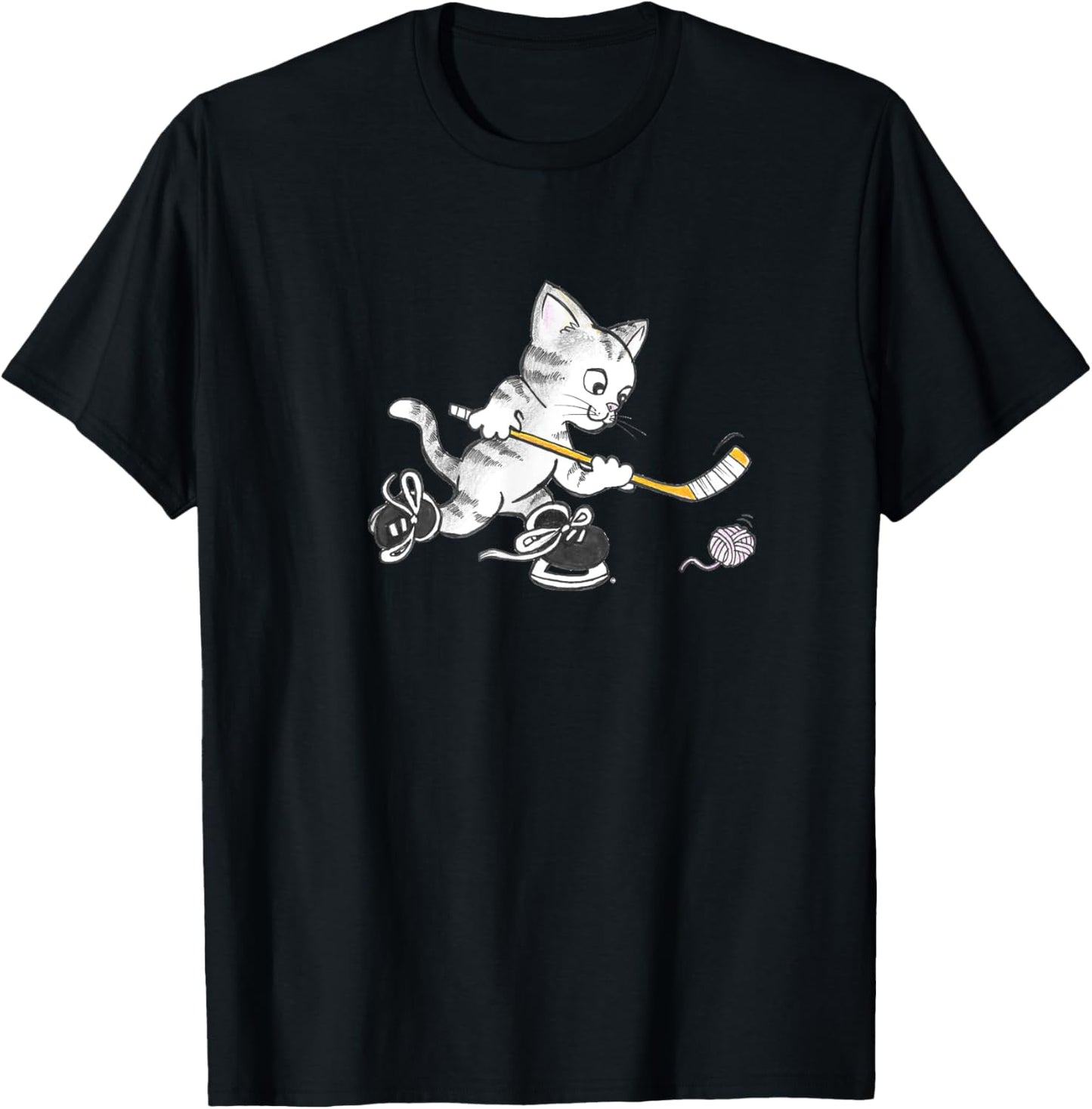 Cute Kitten Kitty Cat Playing Hockey Player Yarn Puck SCORE