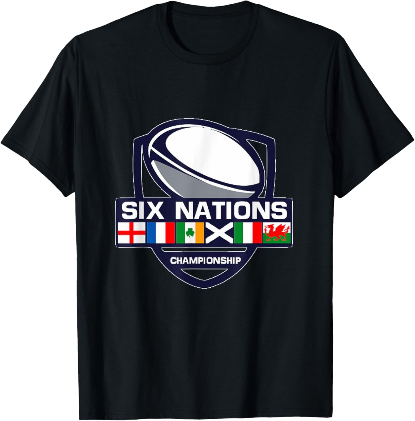 Rugby 6 Nations Apparel Six Nations T Shirt Men Adults Unisex Short Sleeve Black Small Cotton 65 Polyester 35