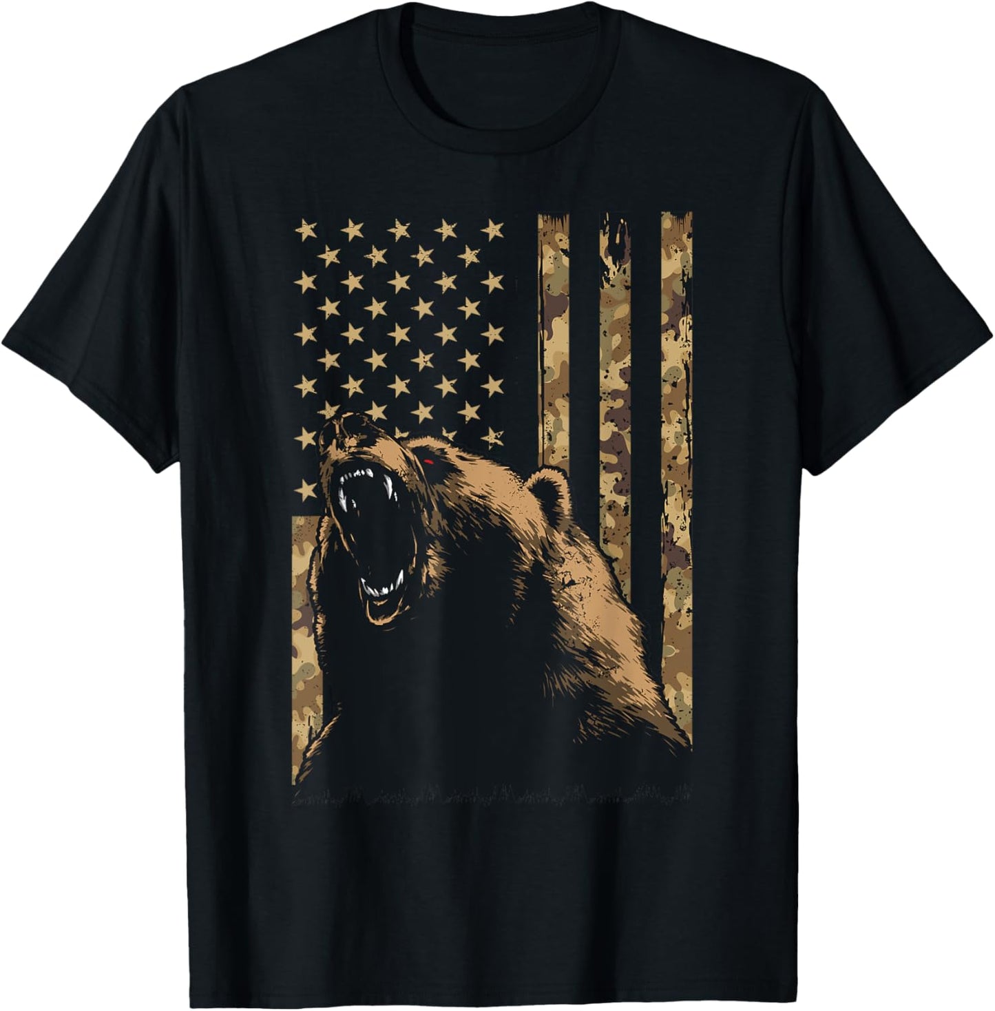 Desert Camo Grizzly Bear Grunge American Flag Tactical Usa