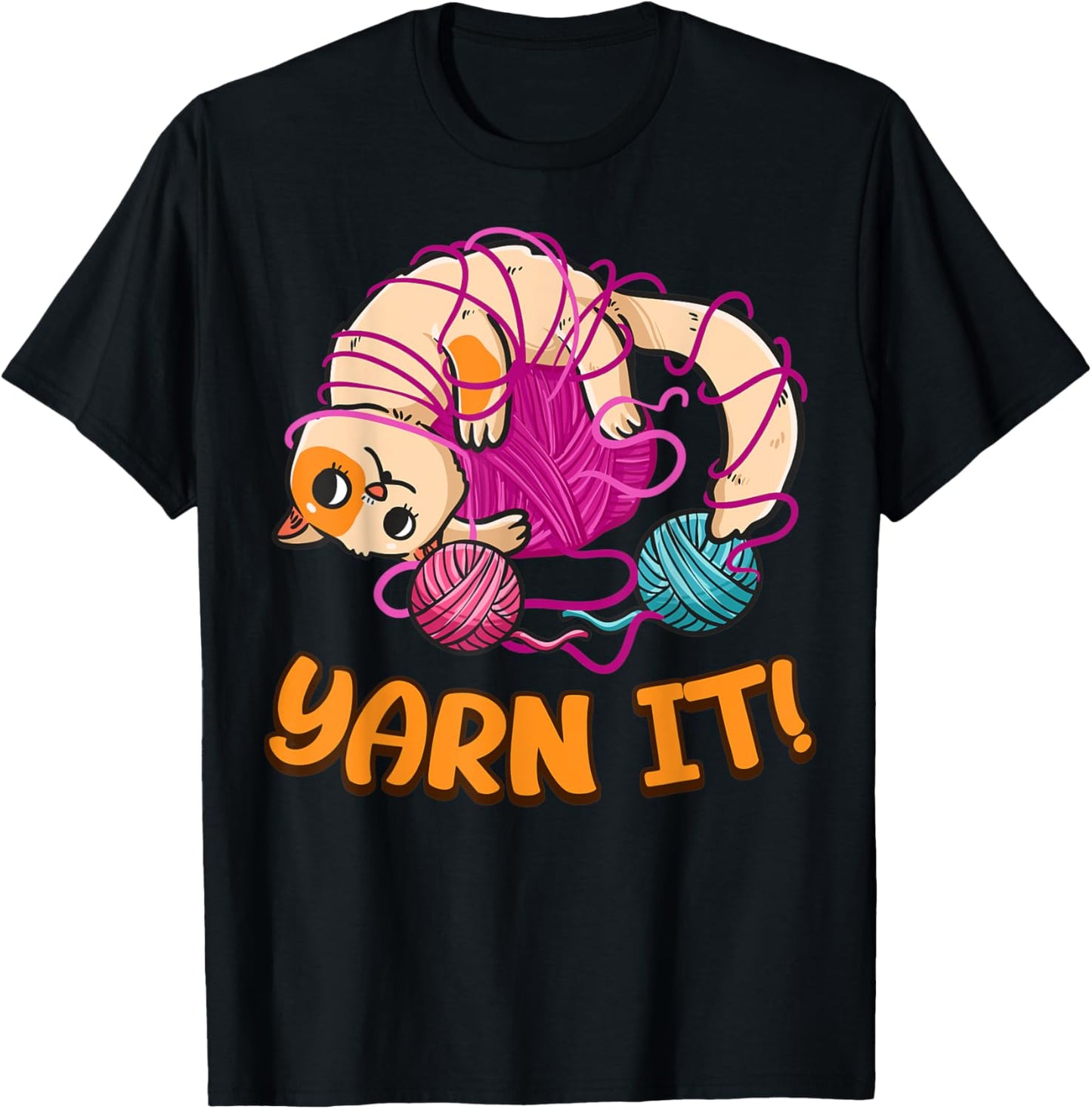 Funny Knitters Yarn It Cat Tangled In Yarn Cat Lovers Yarn T-Shirt for Men Women Kids