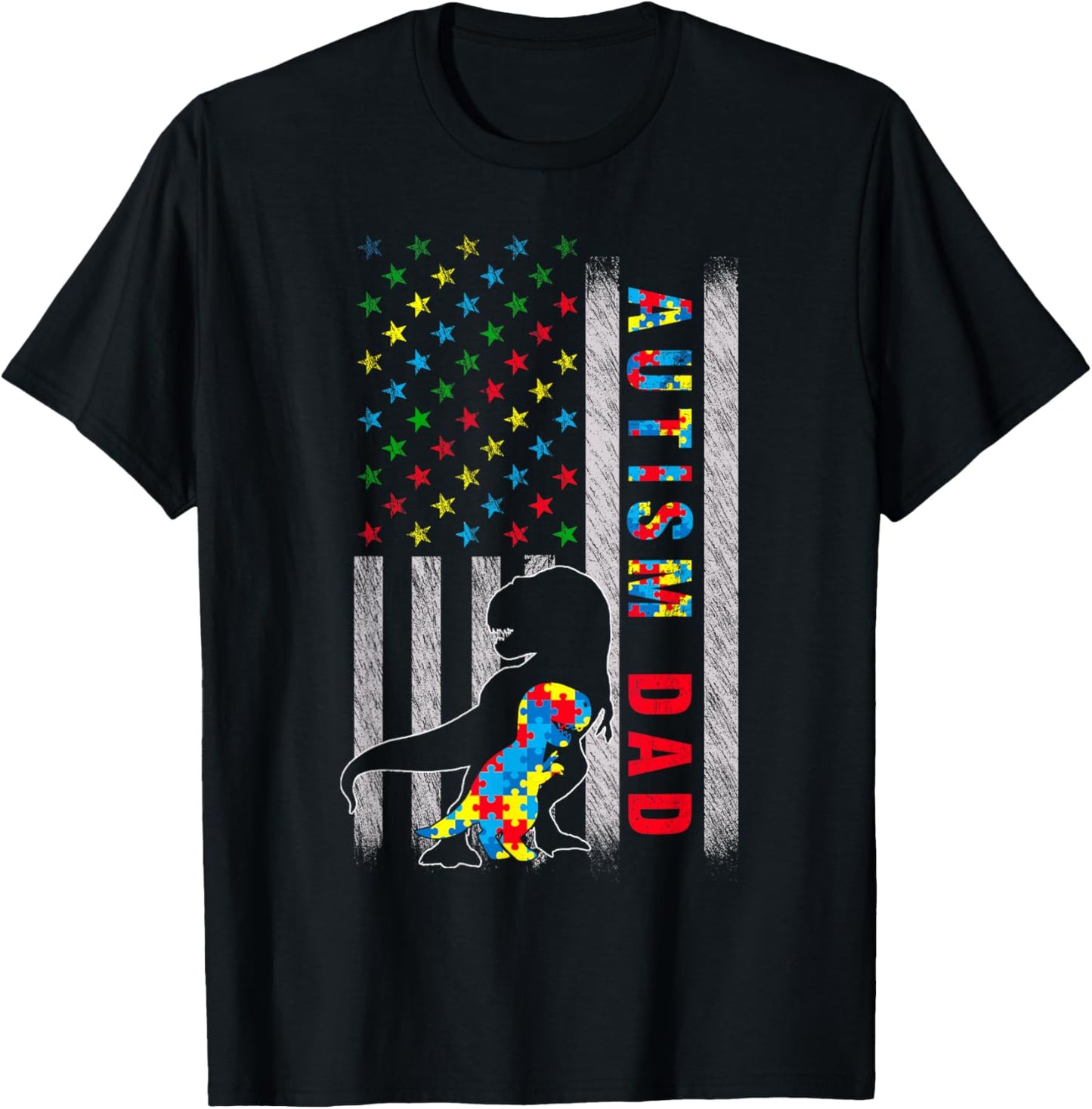 Autism Dad Us Flag Dinosaur Autism Awareness
