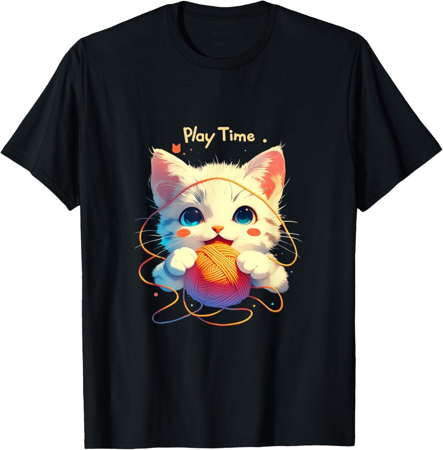 Play Time Cat Design with Yarn Ball and Whiskered Joy T-Shirt for Men Women Kids
