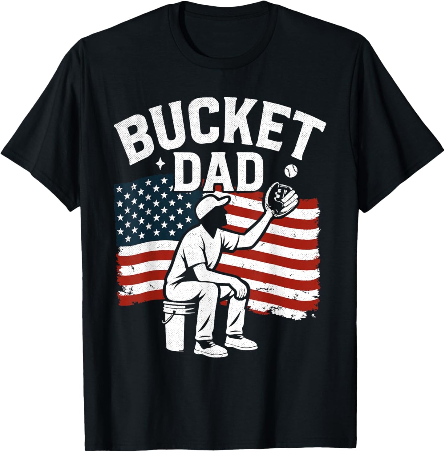 Fathers Day Bucket Dad Baseball Coach Vintage American Flag