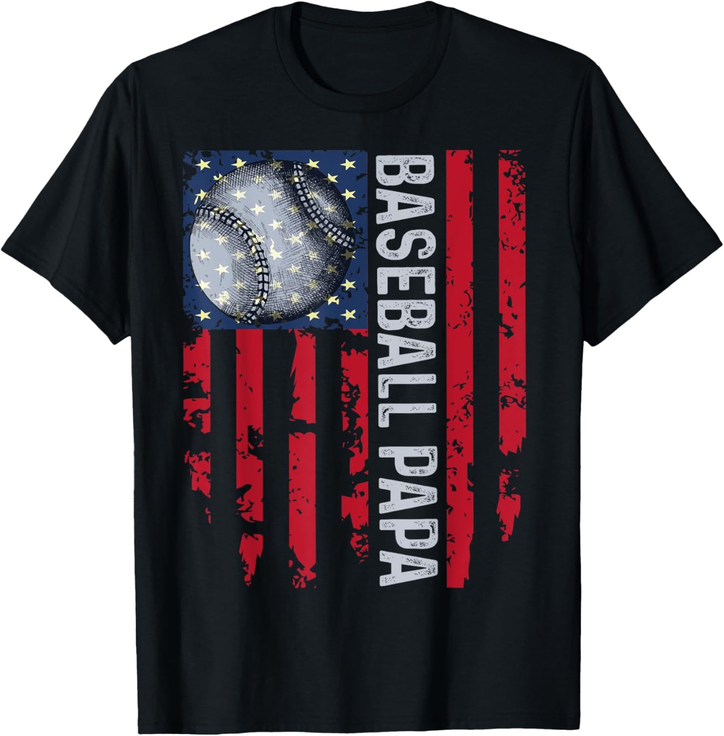Baseball Papa Usa Flag Tee Coach Fathers Day 2022