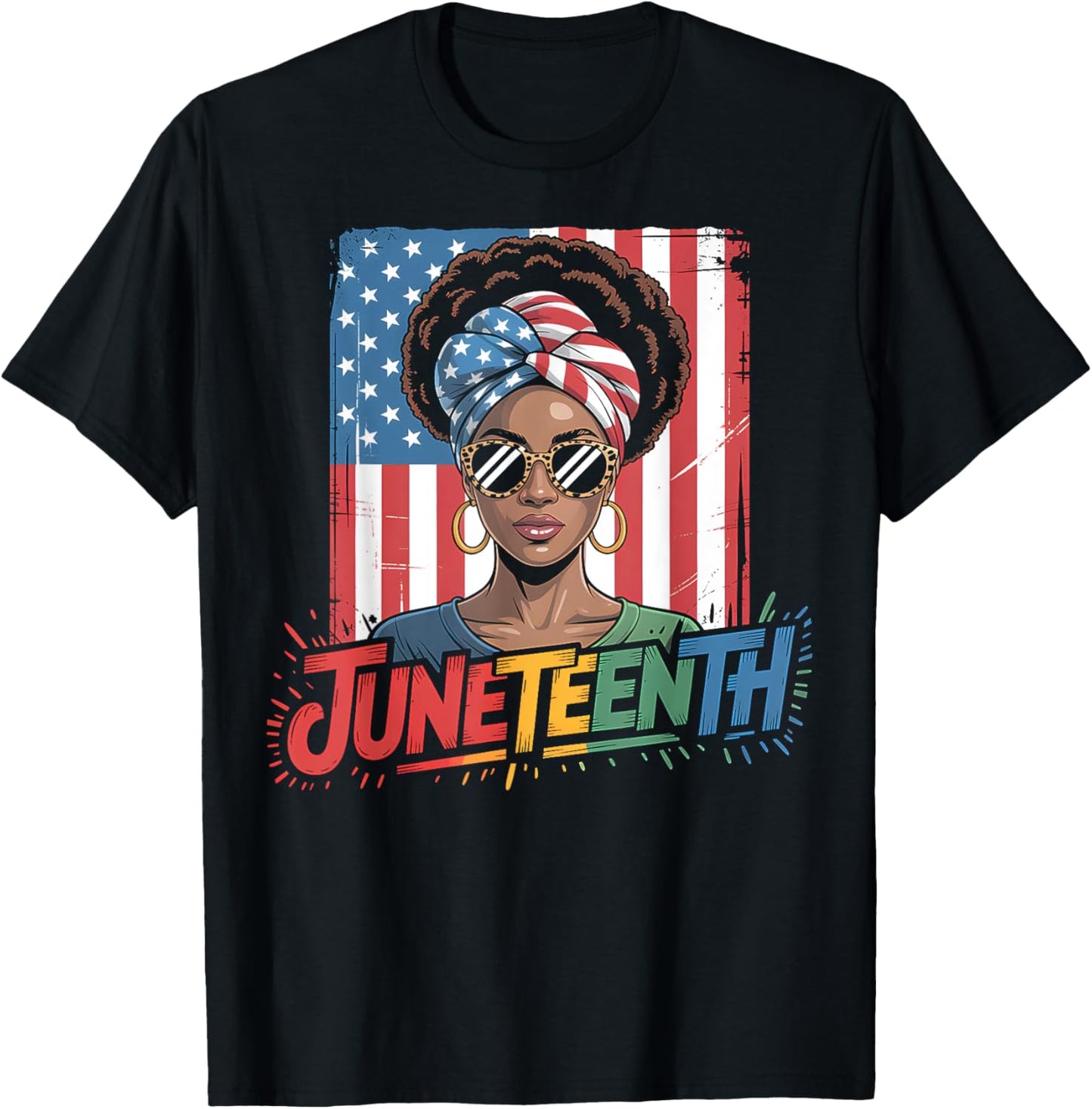 Juneteenth Black Girl Magic Usa Flag Pride Afro Women Tee