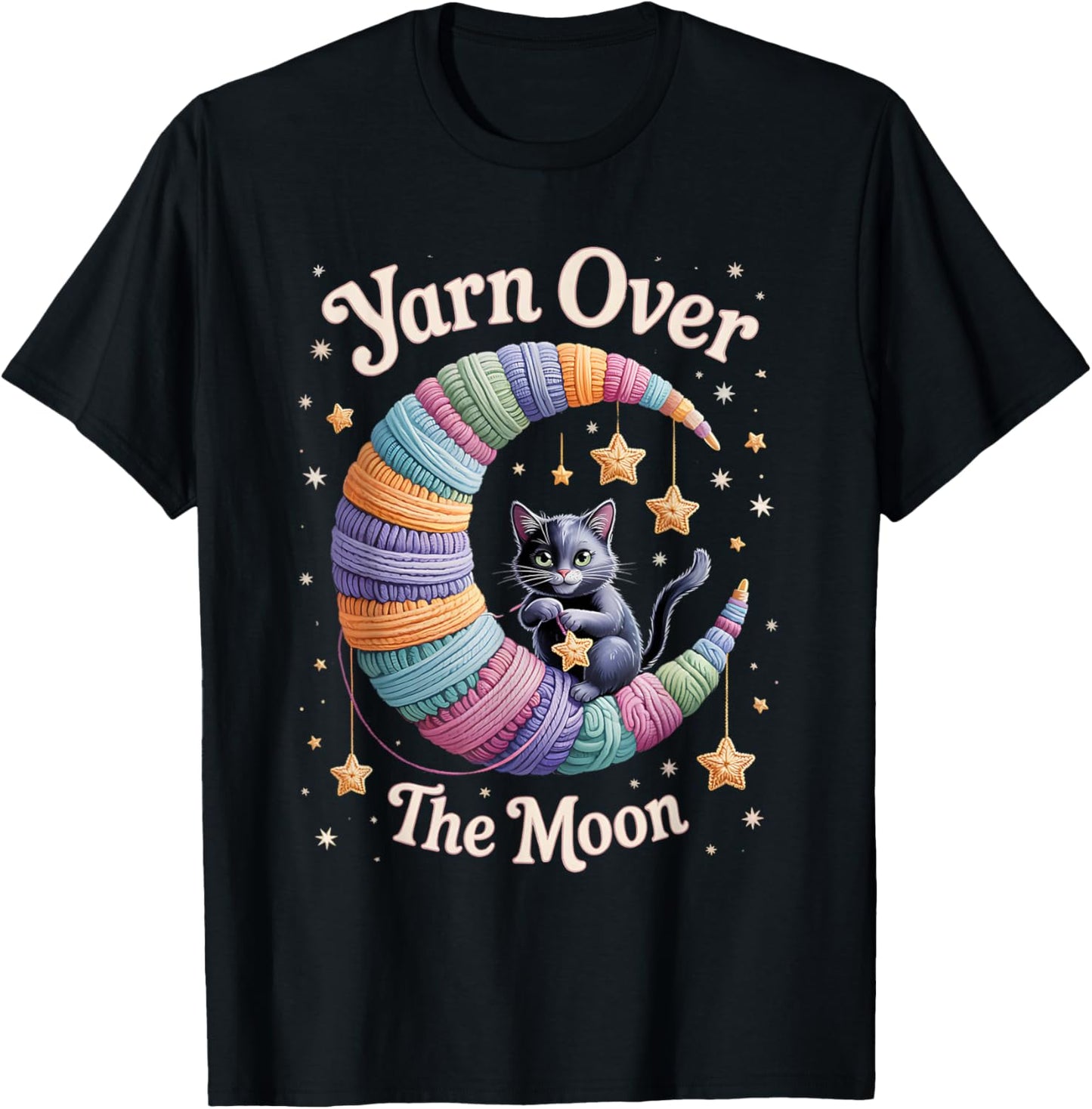 Crochet Cat Yarn Over Moon Cute Witchy Design Halloween Men Women